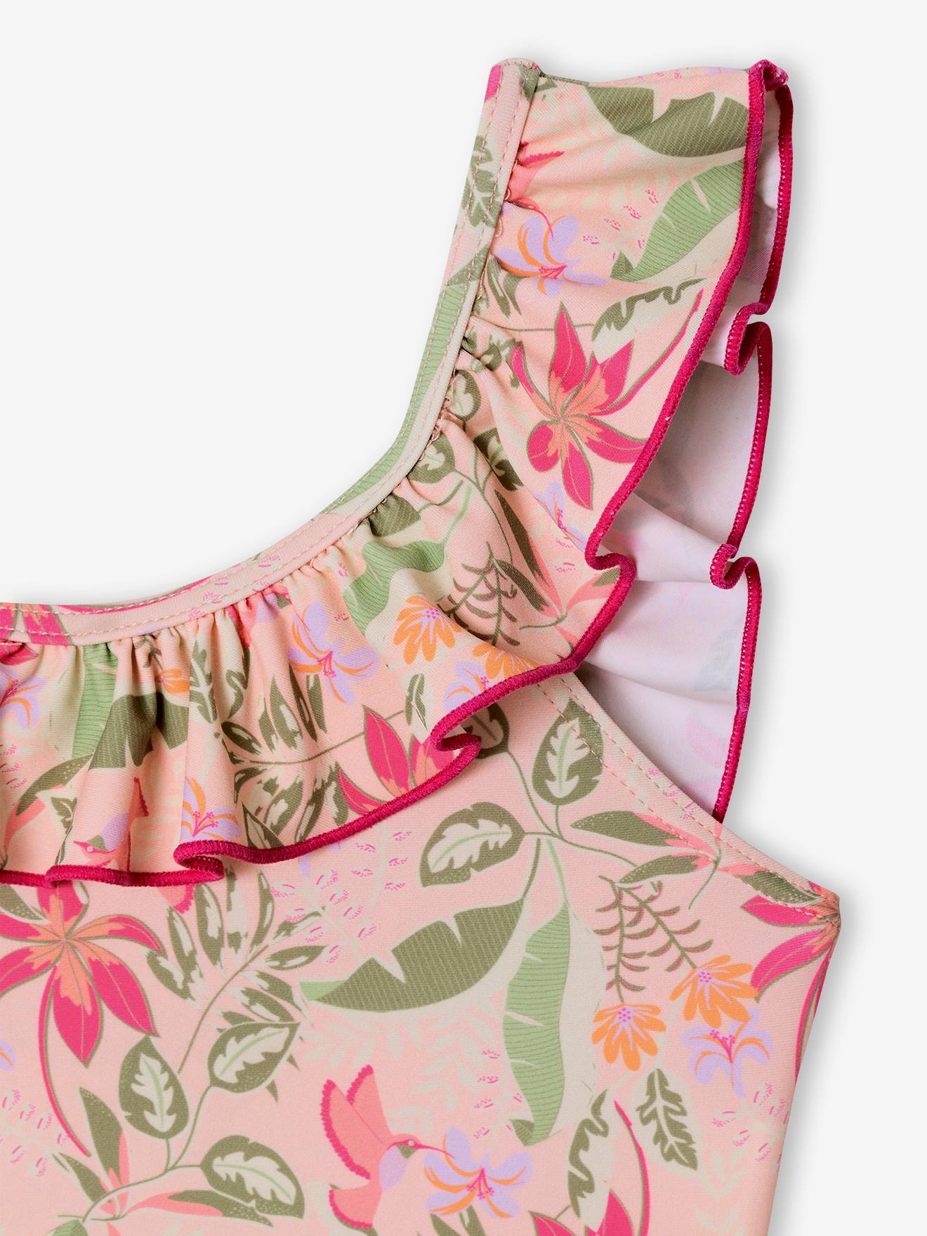 Thumbnail - Badeanzug mit Rüschen und Tropenprint Mädchen hell