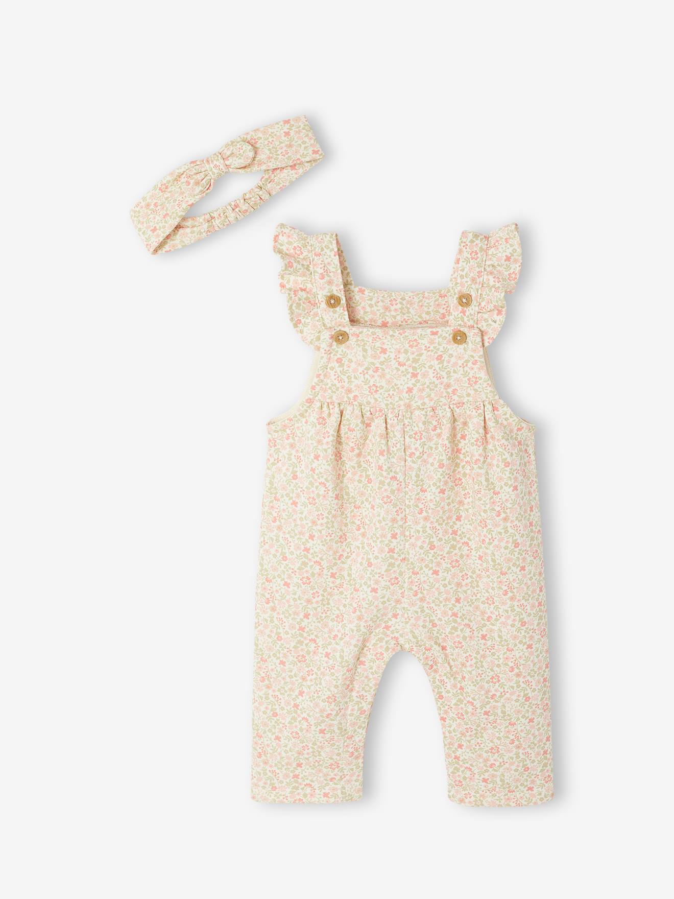 Baby-Set: Sweat-Overall & Haarband mit Recycling-Polyester wollweiß Gr. 80 von vertbaudet