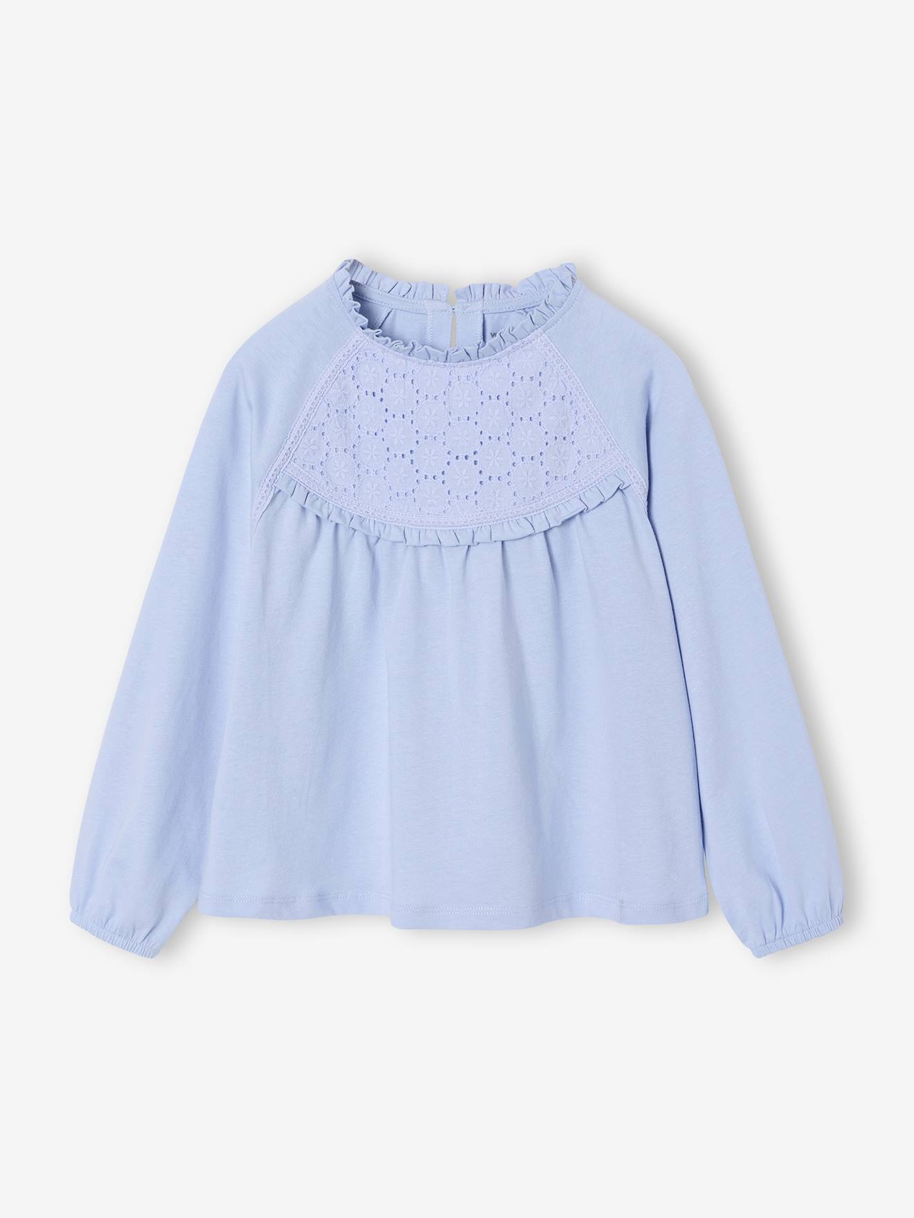Mädchen Langarm-Blusenshirt mit Lochstickerei