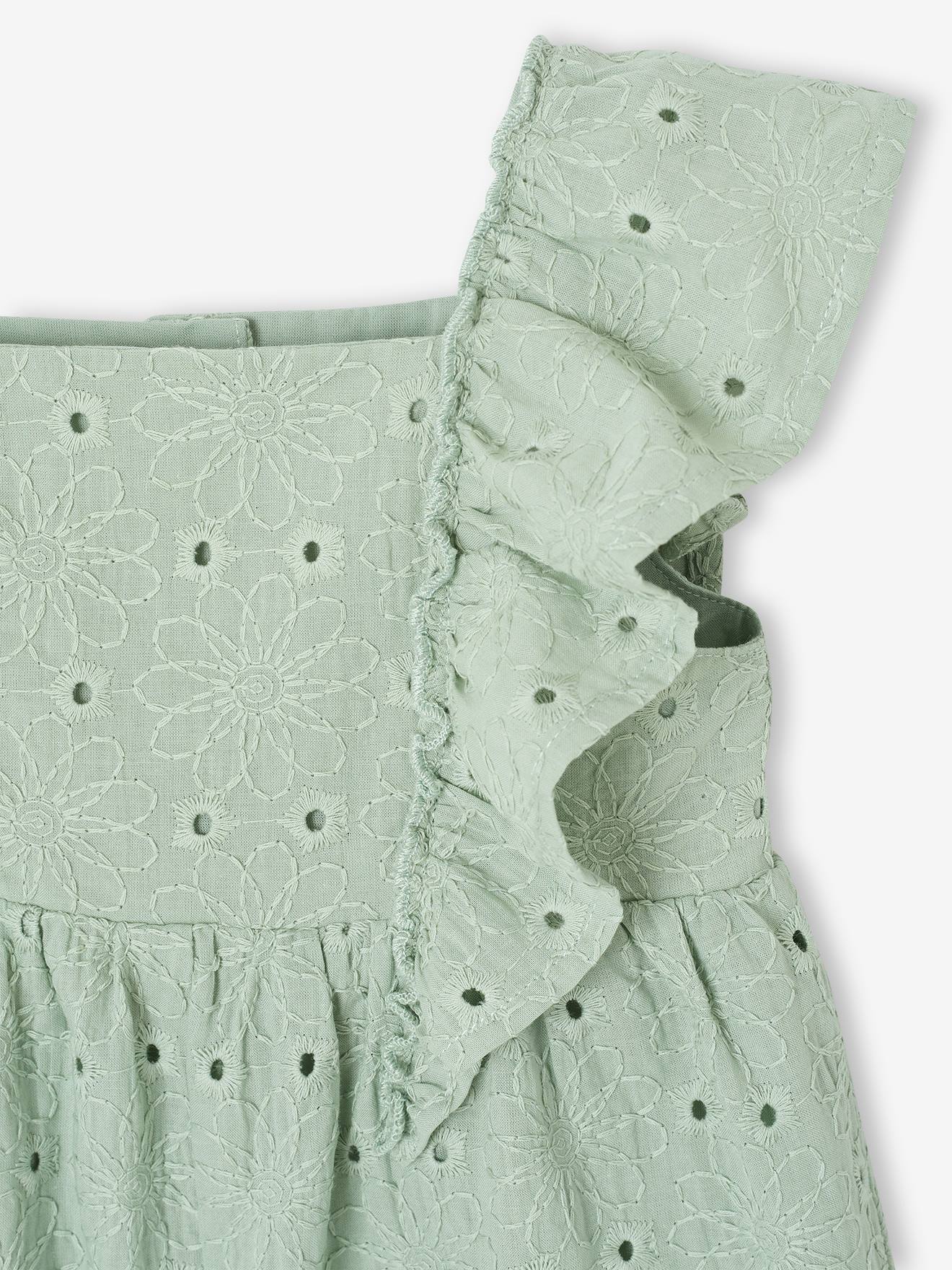 Thumbnail - Langer Overall mit Lochstickereien Mädchen Baby salbei