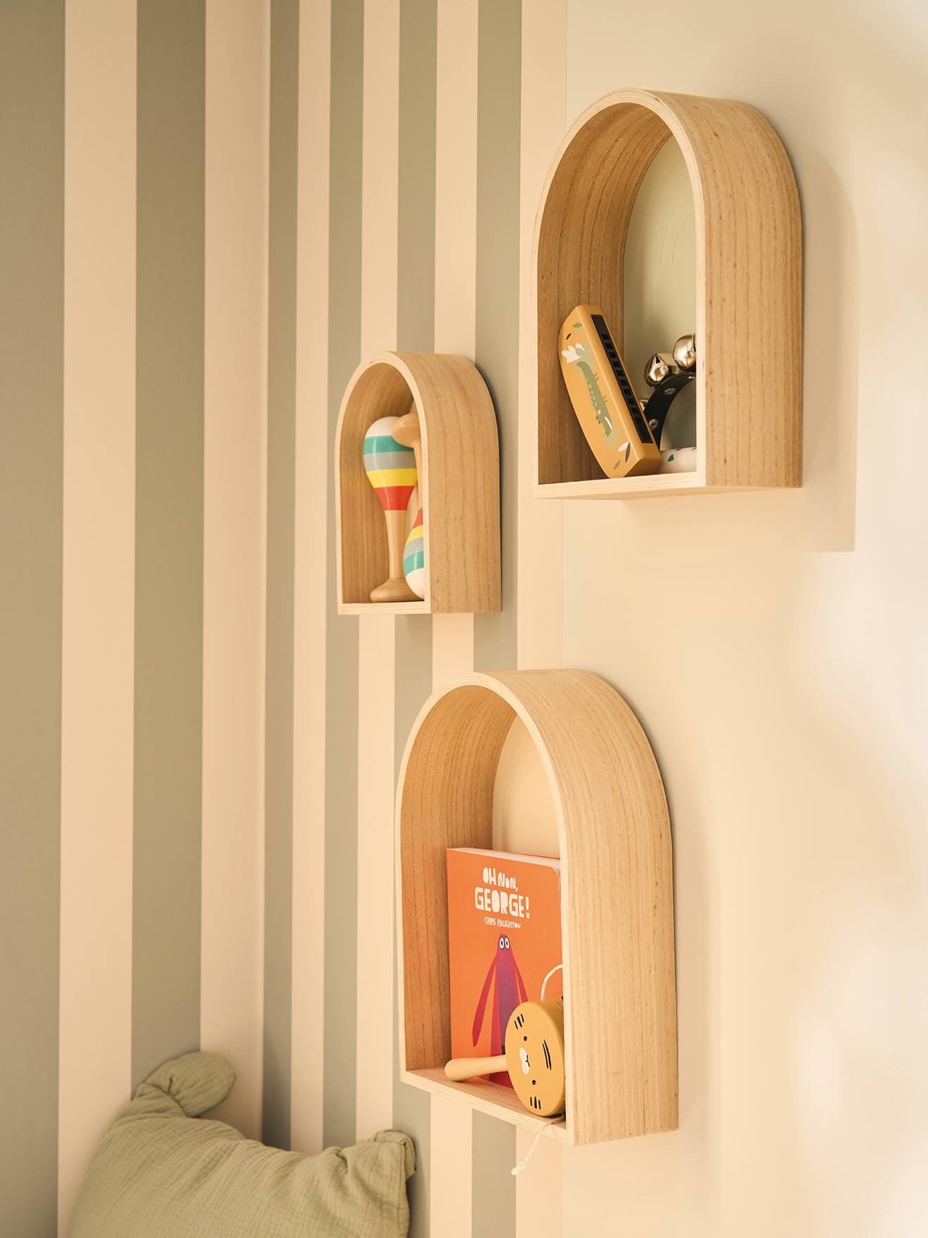 Vertbaudet 3Er-Set Kinderzimmer Wandregale Salbeigrün Einheitsgröße