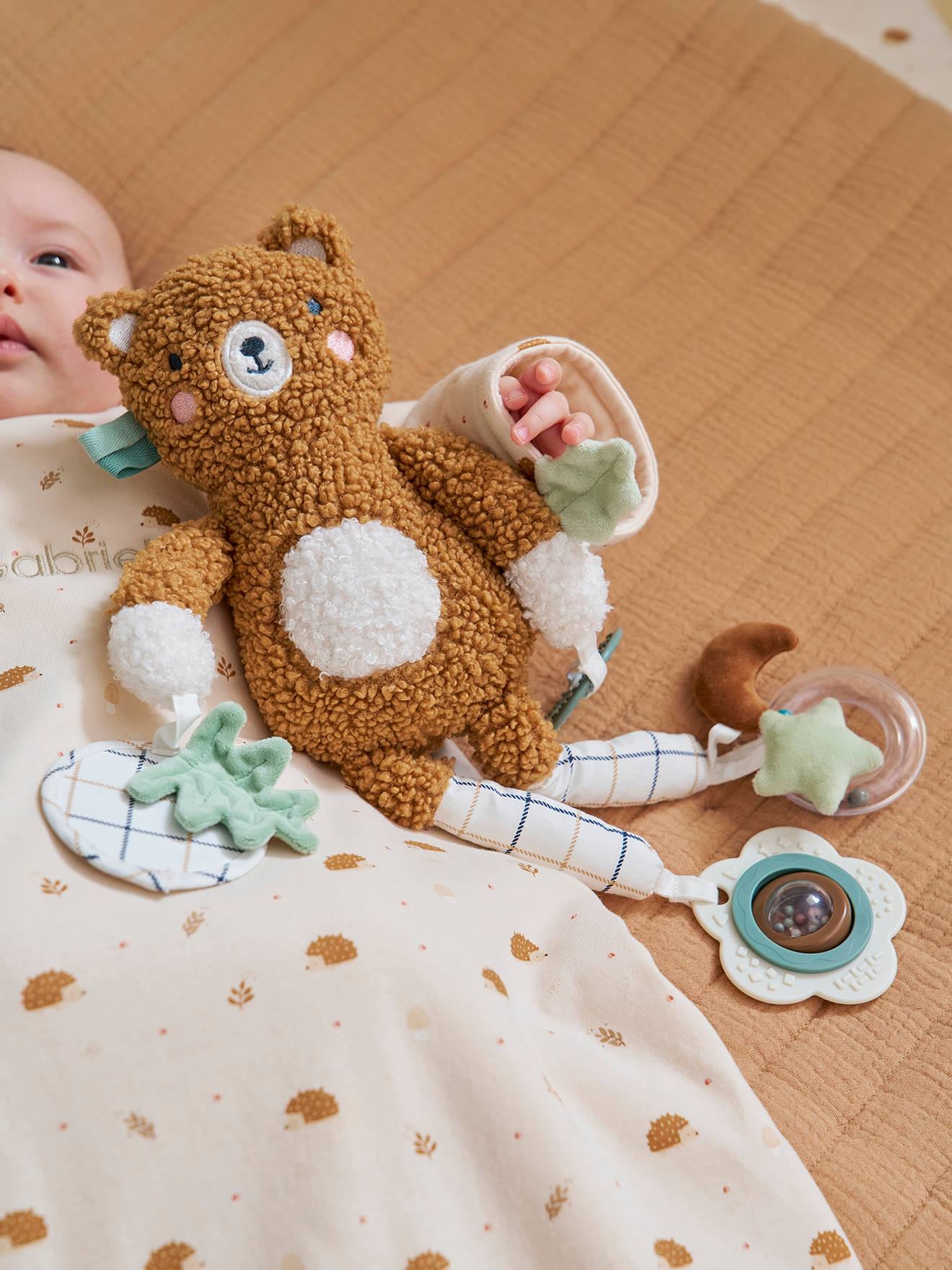 Vertbaudet Kleiner Baby Activity-Plüschbär Er Wald Grün Einheitsgröße