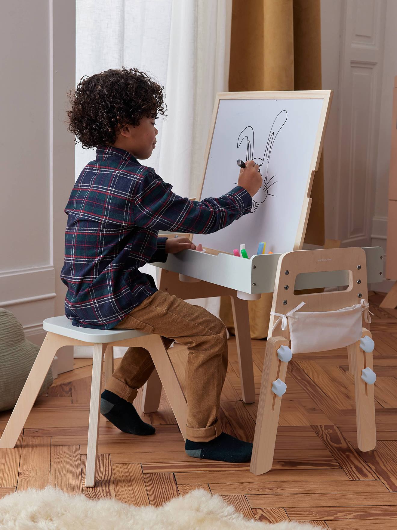 5-in-1 Tafel mit Kinder-Schreibtisch, Holz FSC weiß von vertbaudet
