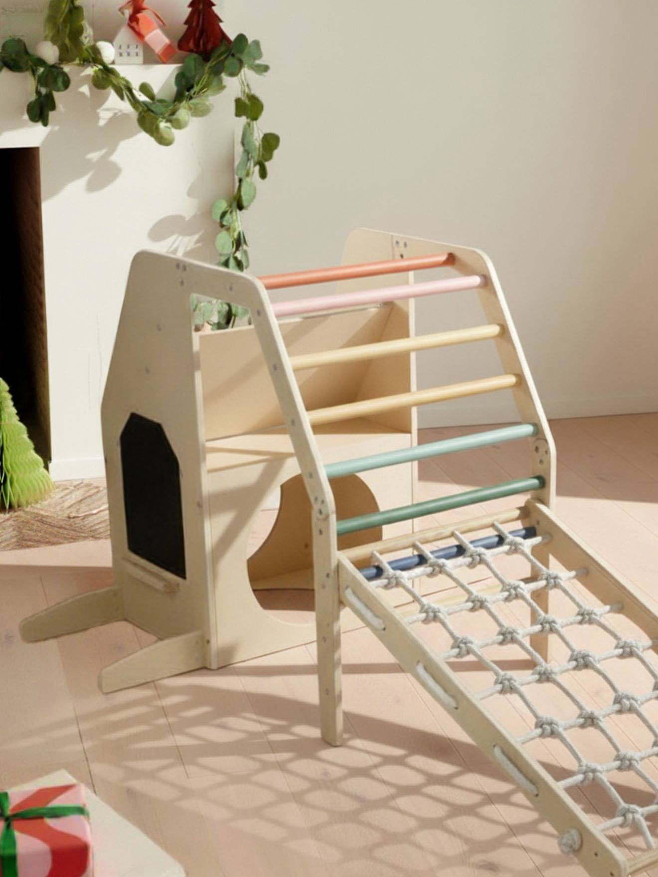 Kinder Indoor-Klettergerüst aus Holz FSC, Haus-Form natur von vertbaudet