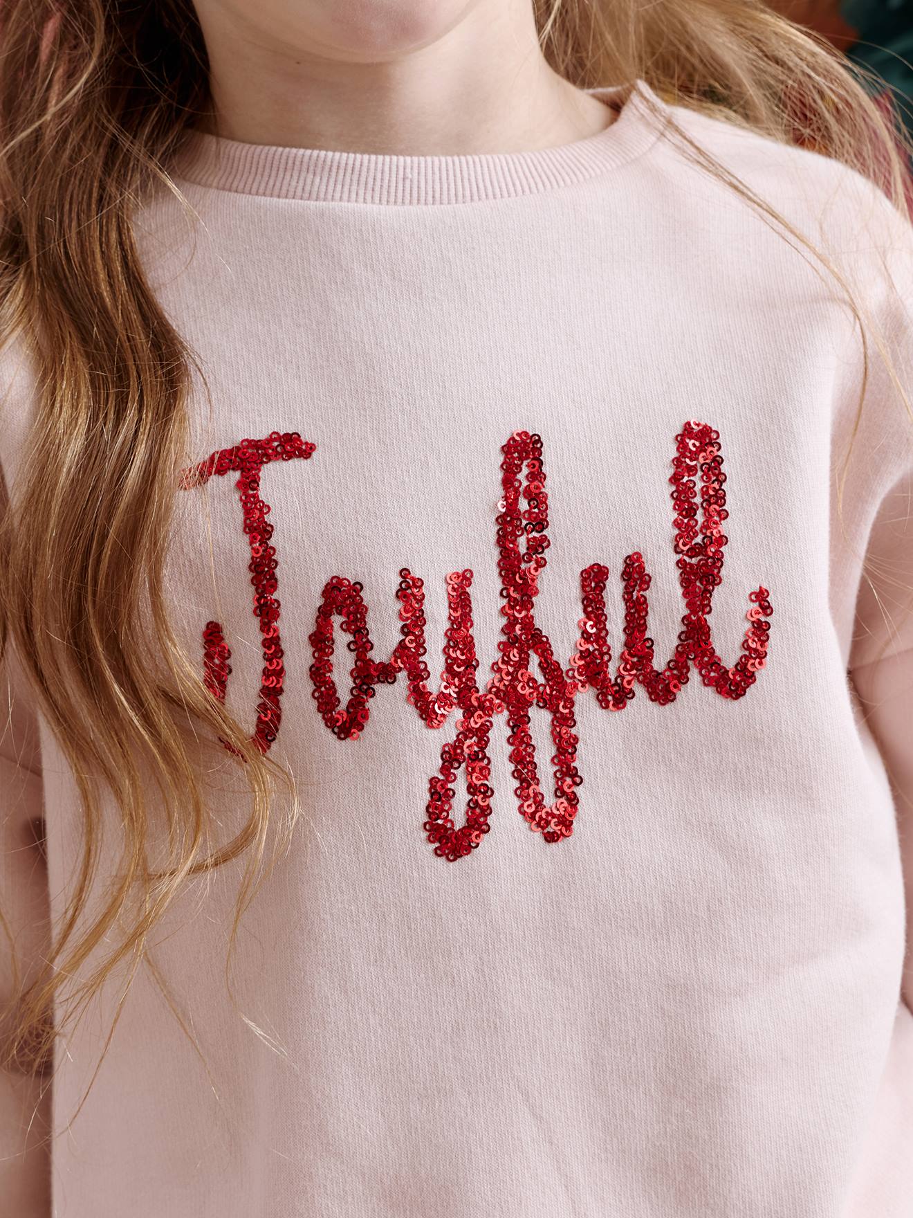 Thumbnail - Mädchen Sweatshirt mit Pailletten und festlichem Schriftzug pudrig