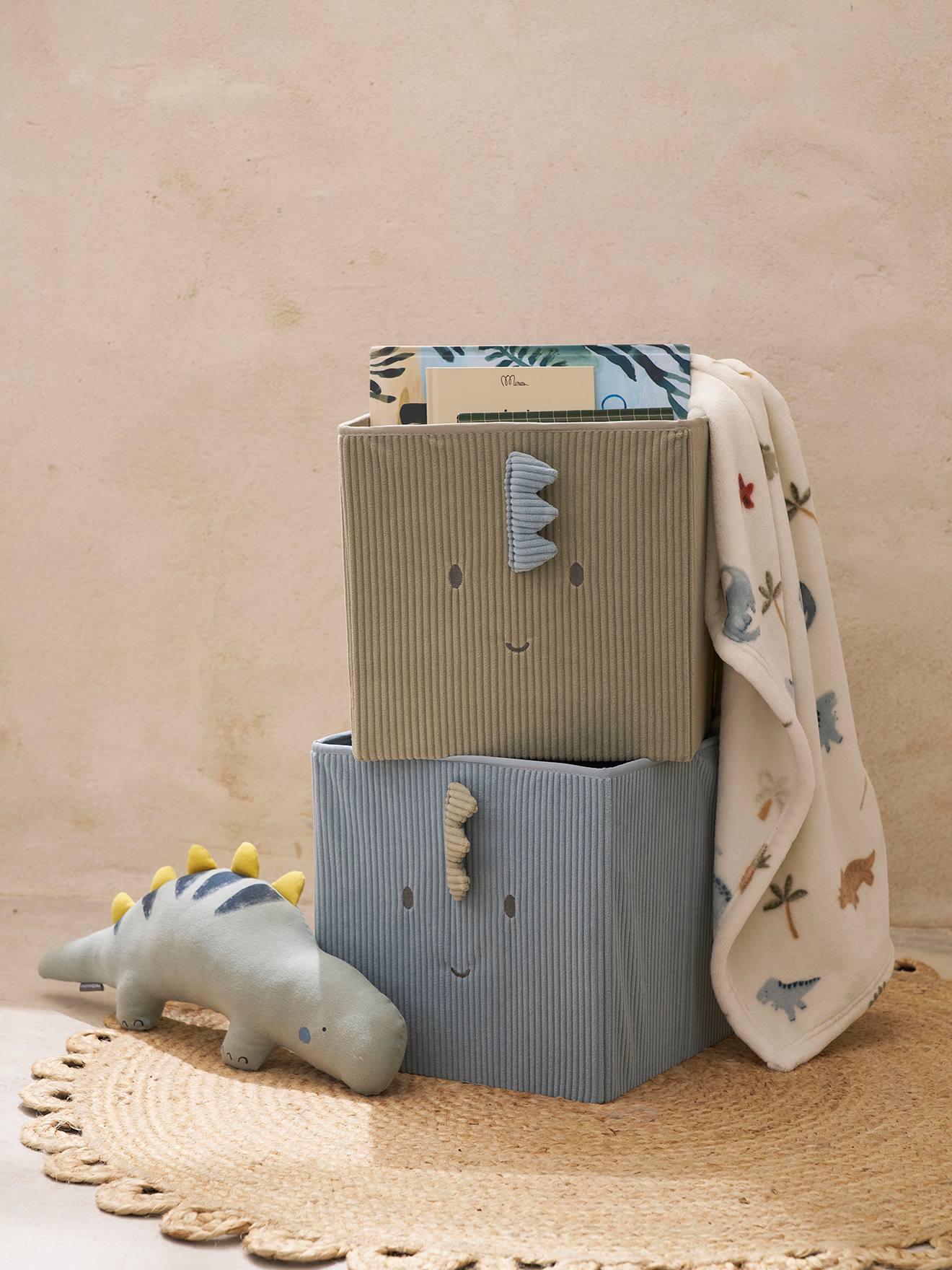 2er-Set Kinderzimmer Aufbewahrungsboxen MINISAURUS salbei