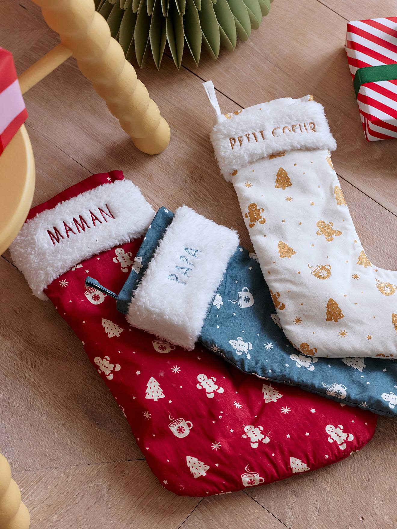 3er-Set Weihnachtsstrümpfe für die Familie rot von vertbaudet