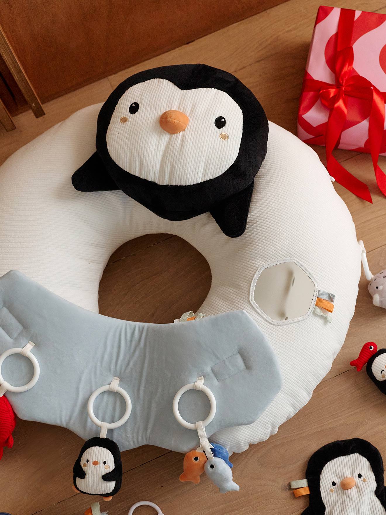 Vertbaudet Baby Activity-Kissen Pinguin Weiß Pinguin Einheitsgröße