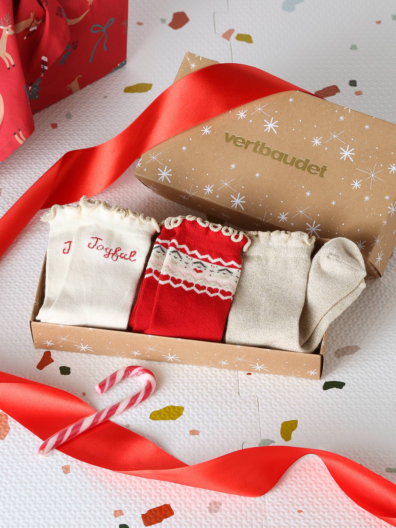 3er-Pack Weihnachts-Socken in Geschenkbox für Mädchen