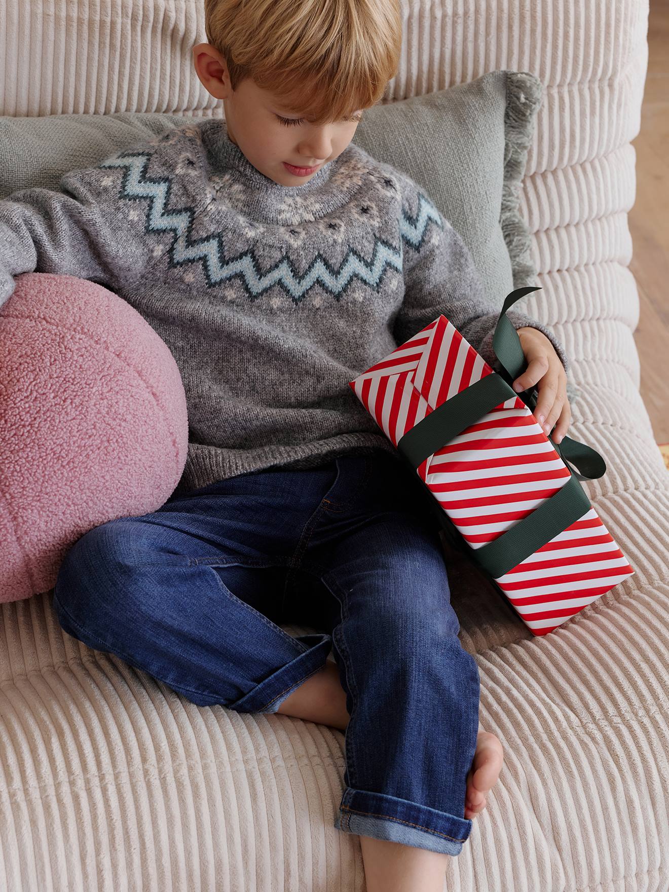 Kinder Pullover mit Norwegermuster Capsule für Weihnachten grau Gr. 86 von vertbaudet