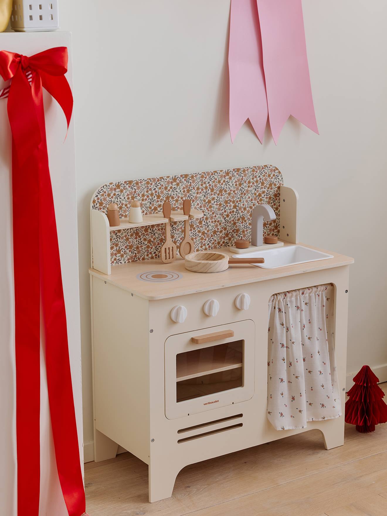 Kinder Spielküche mit Zubehör, Holz FSC wollweiß von vertbaudet