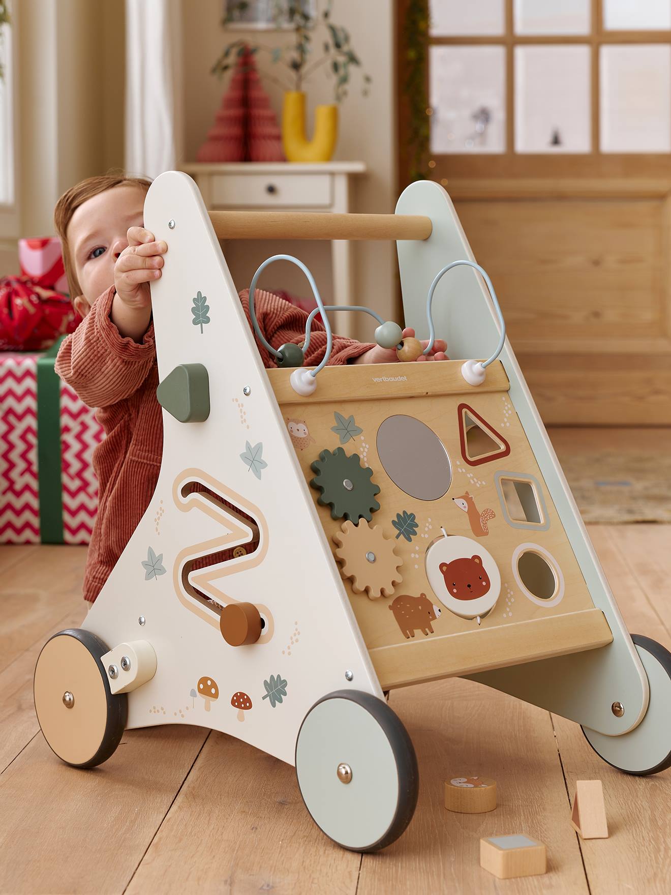 Vertbaudet Activity-Lauflernwagen Mit Bremsen Braun Grüner Wald Einheitsgröße