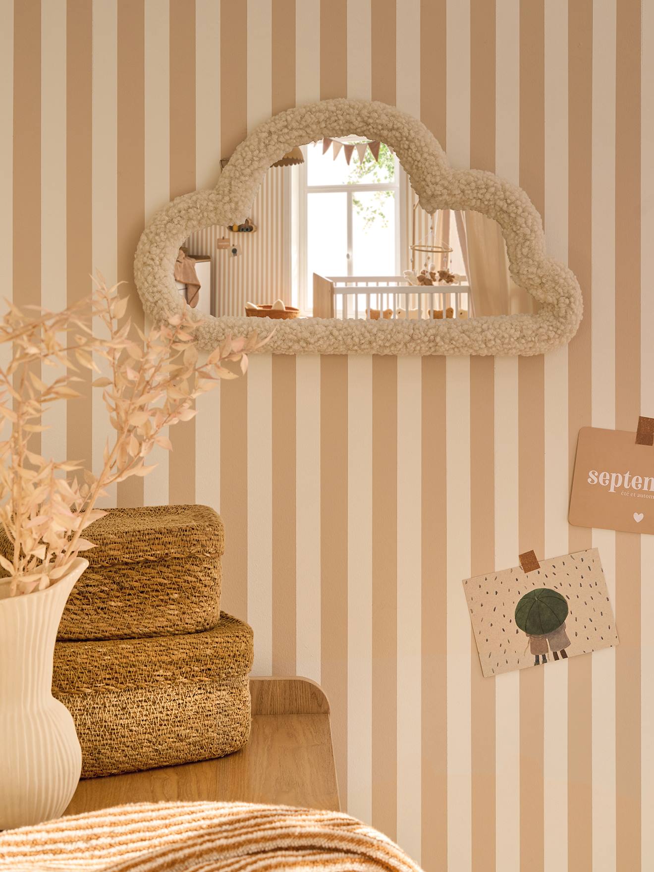 Vertbaudet Kinderzimmer Spiegel Wolke Mit Teddyfleece-Rahmen Beige Einheitsgröße