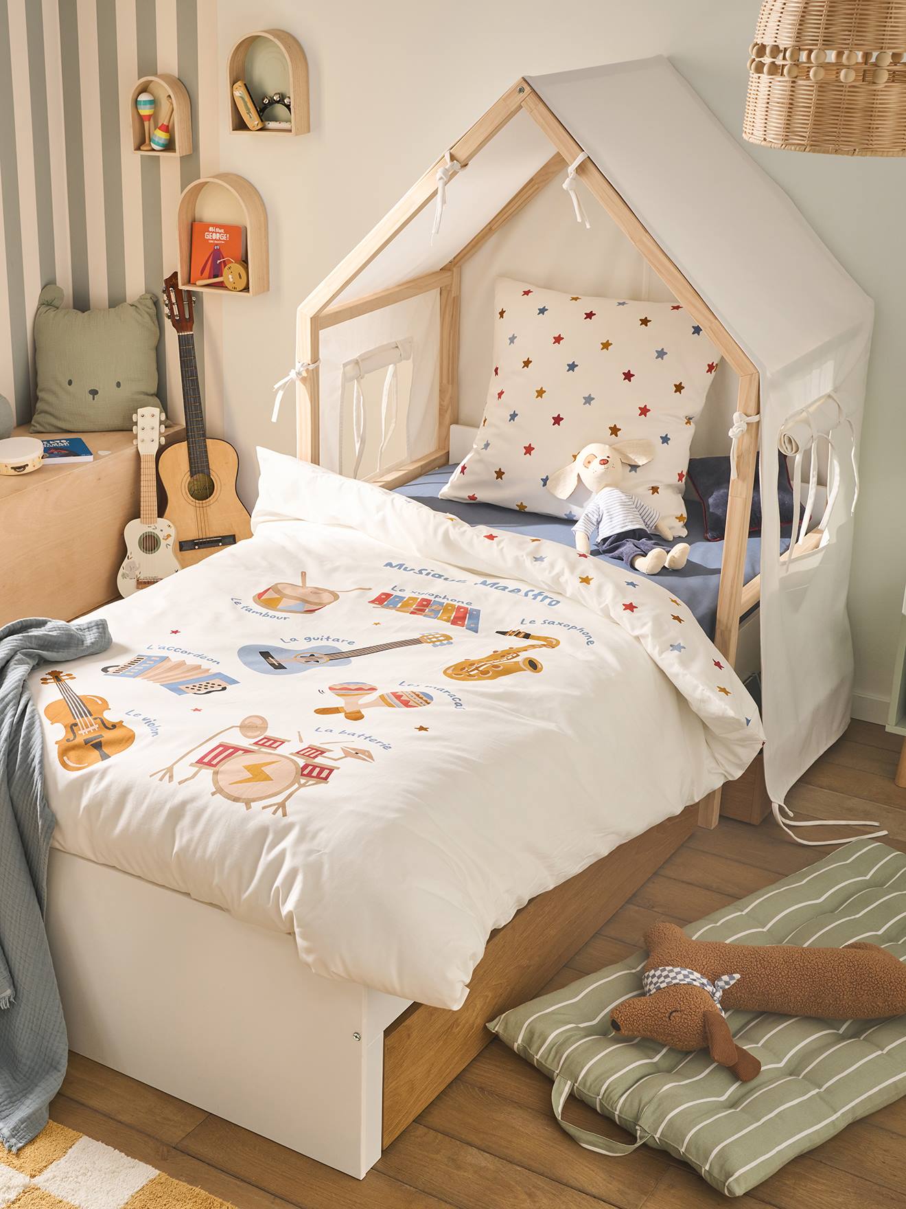 2-in-1 Kinderbett mit Stoffzelt und 2 Bettschubladen