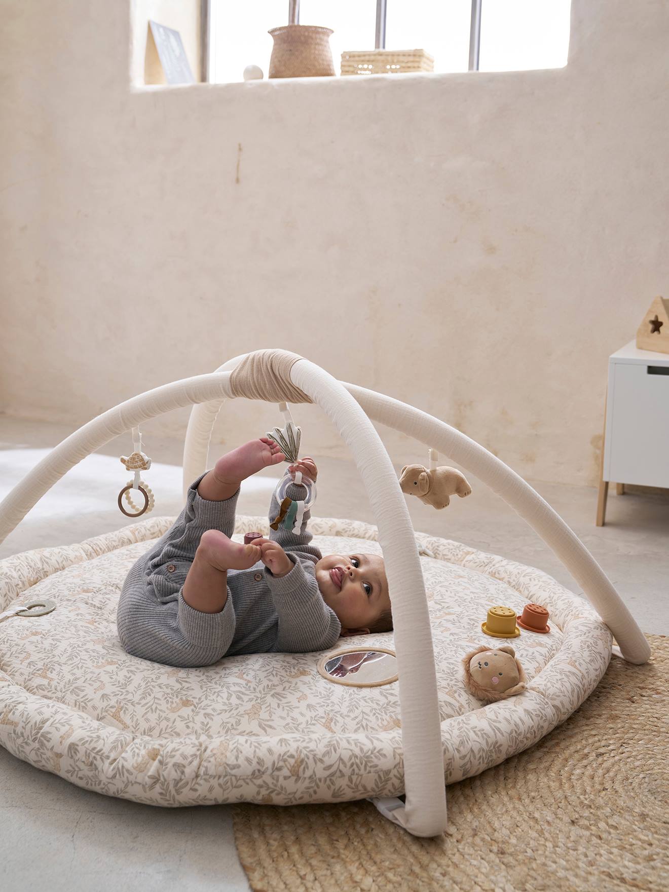 Vertbaudet Baby Activity-Decke Mit Spielbogen & Umrandung Beige Einheitsgröße