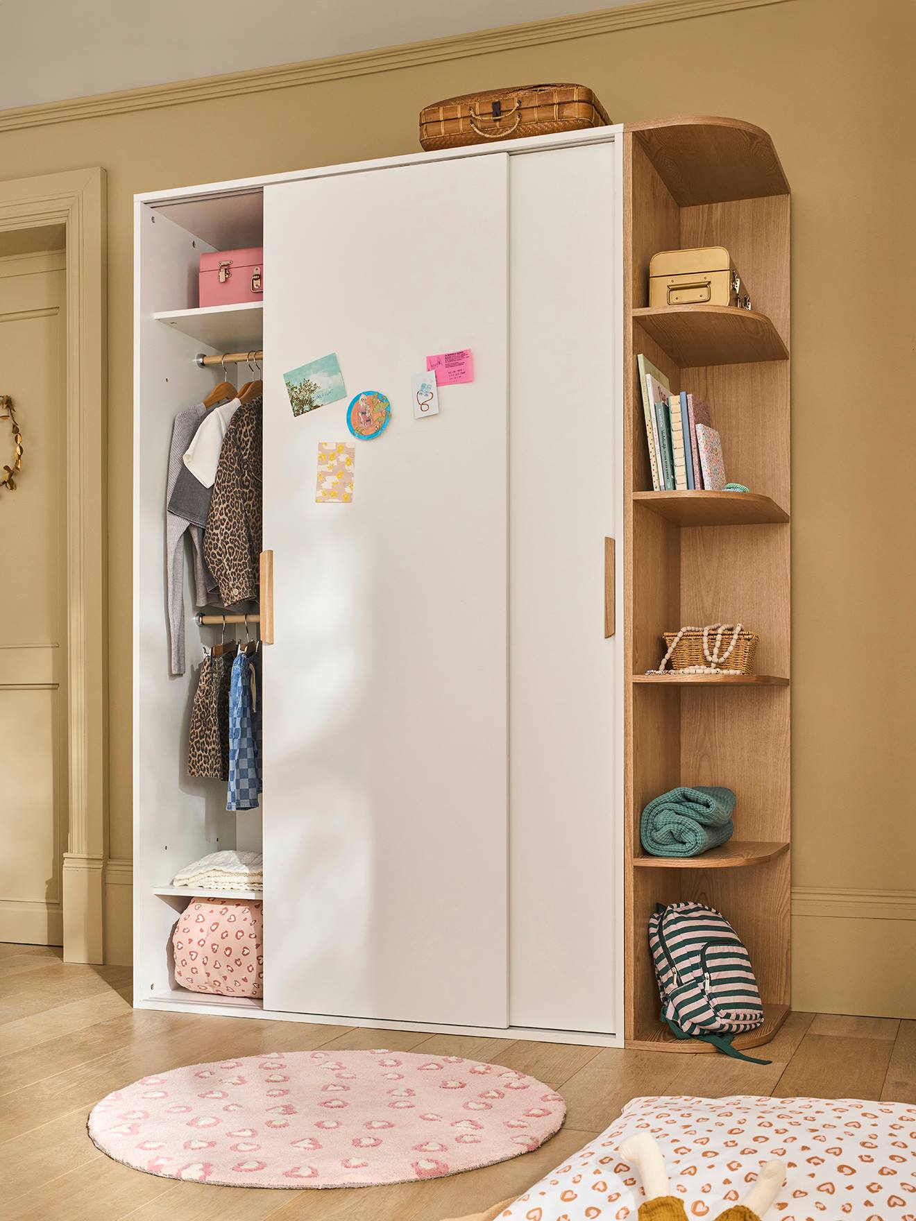 Kleiderschrank JAPI mit 2 Schiebetüren und Bücherregal Kinderzimmer