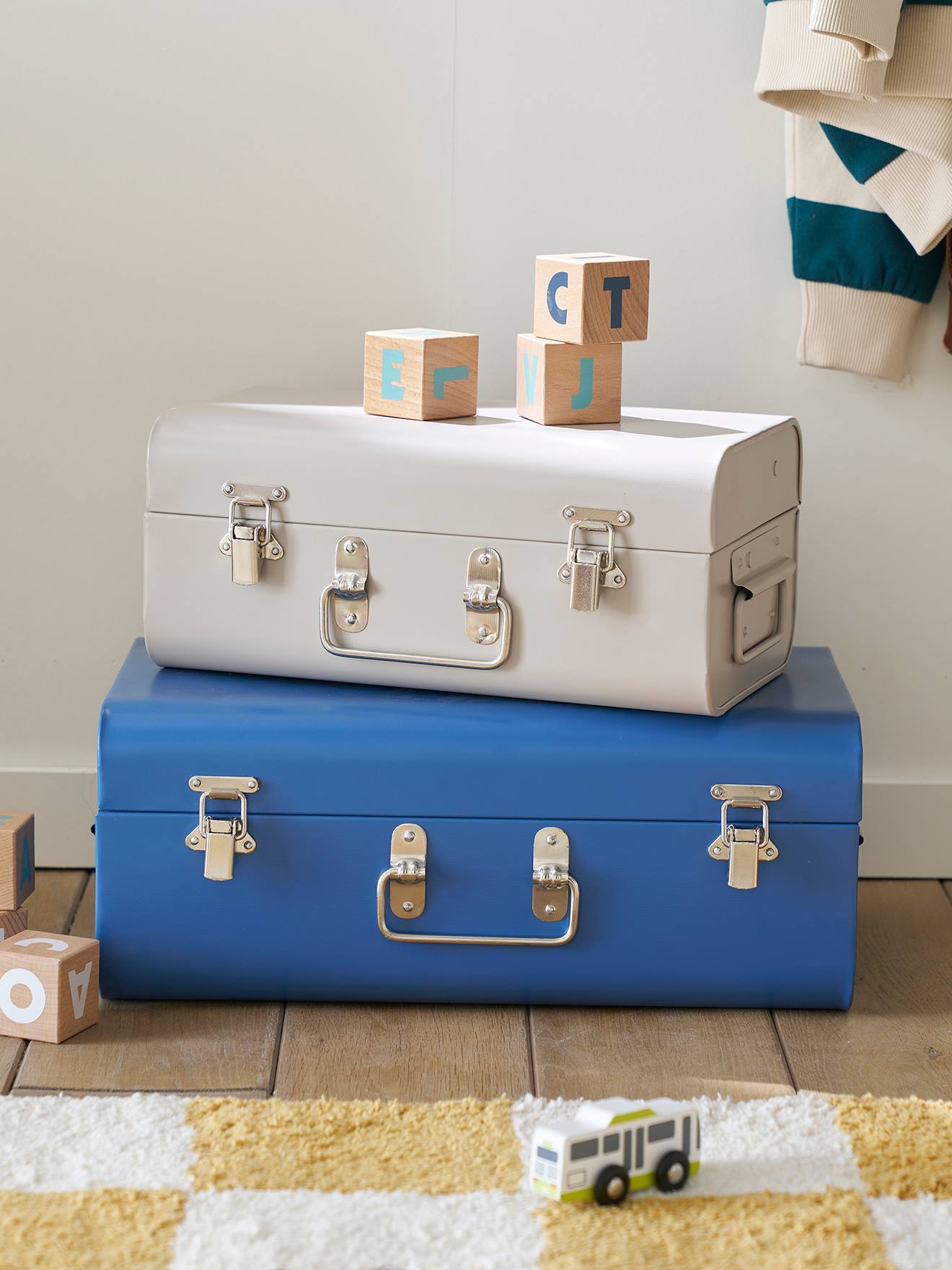 Vertbaudet 2Er-Set Kinder Aufbewahrungskoffer Aus Metall Jeansblau Einheitsgröße