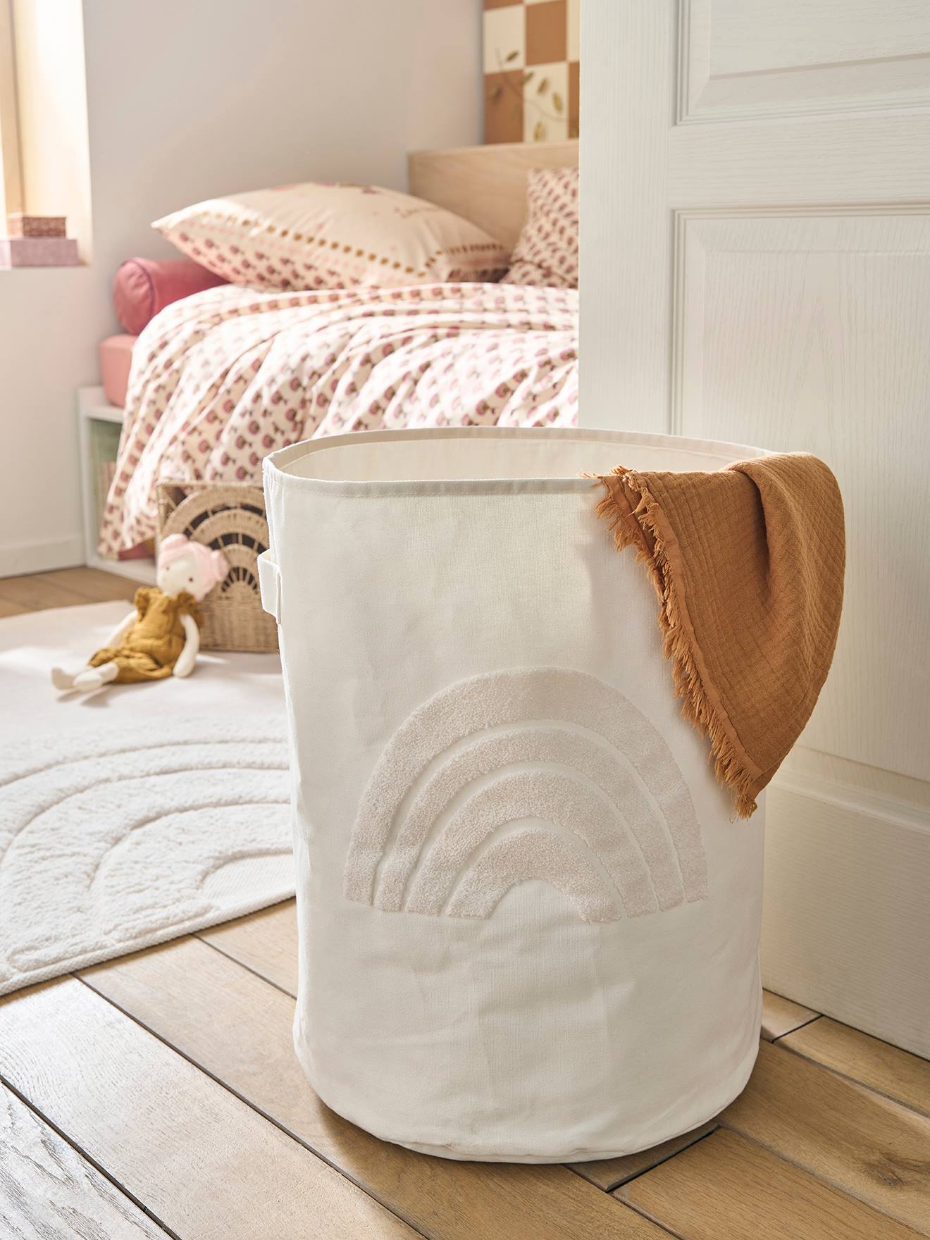 Vertbaudet Großer Kinderzimmer Aufbewahrungskorb Regenbogen Wollweiß Einheitsgröße