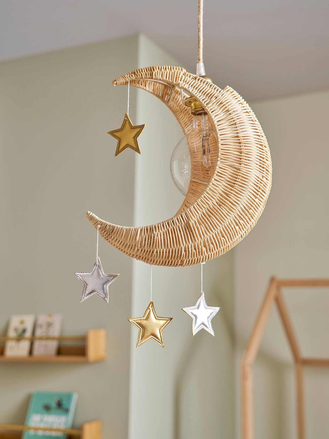 Vertbaudet Kinderzimmer Lampenschirm Mond Aus Rattan Beige Einheitsgröße