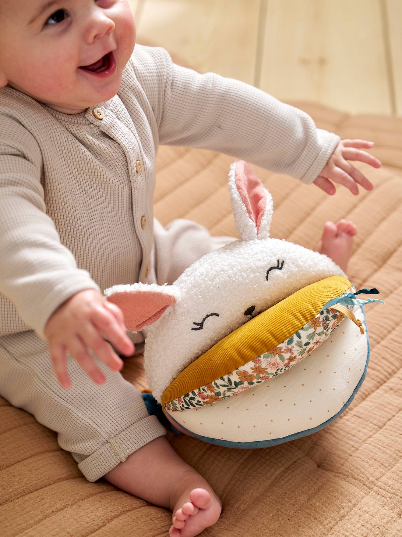 Vertbaudet Baby Activity-Ball Retro Flower Gelb Einheitsgröße