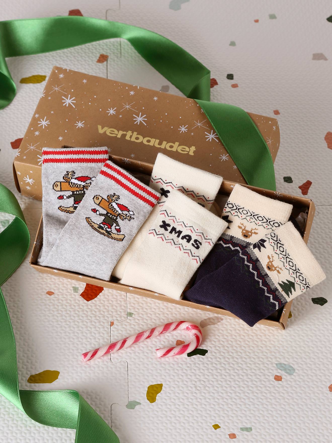 3er-Pack Weihnachts-Socken in Bouclé-Strick