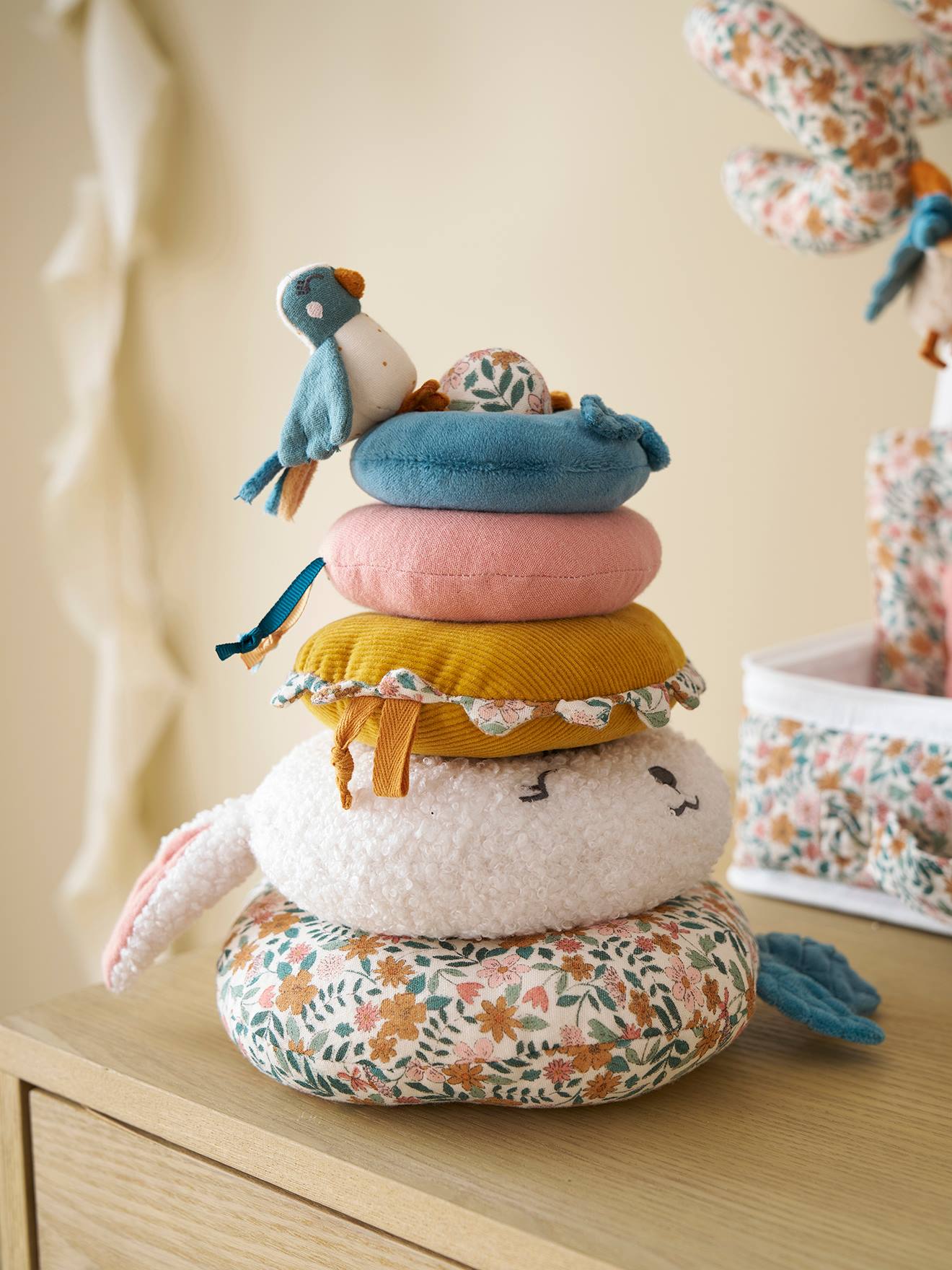 Vertbaudet Baby Stapelturm Retro Flower Gelb Einheitsgröße