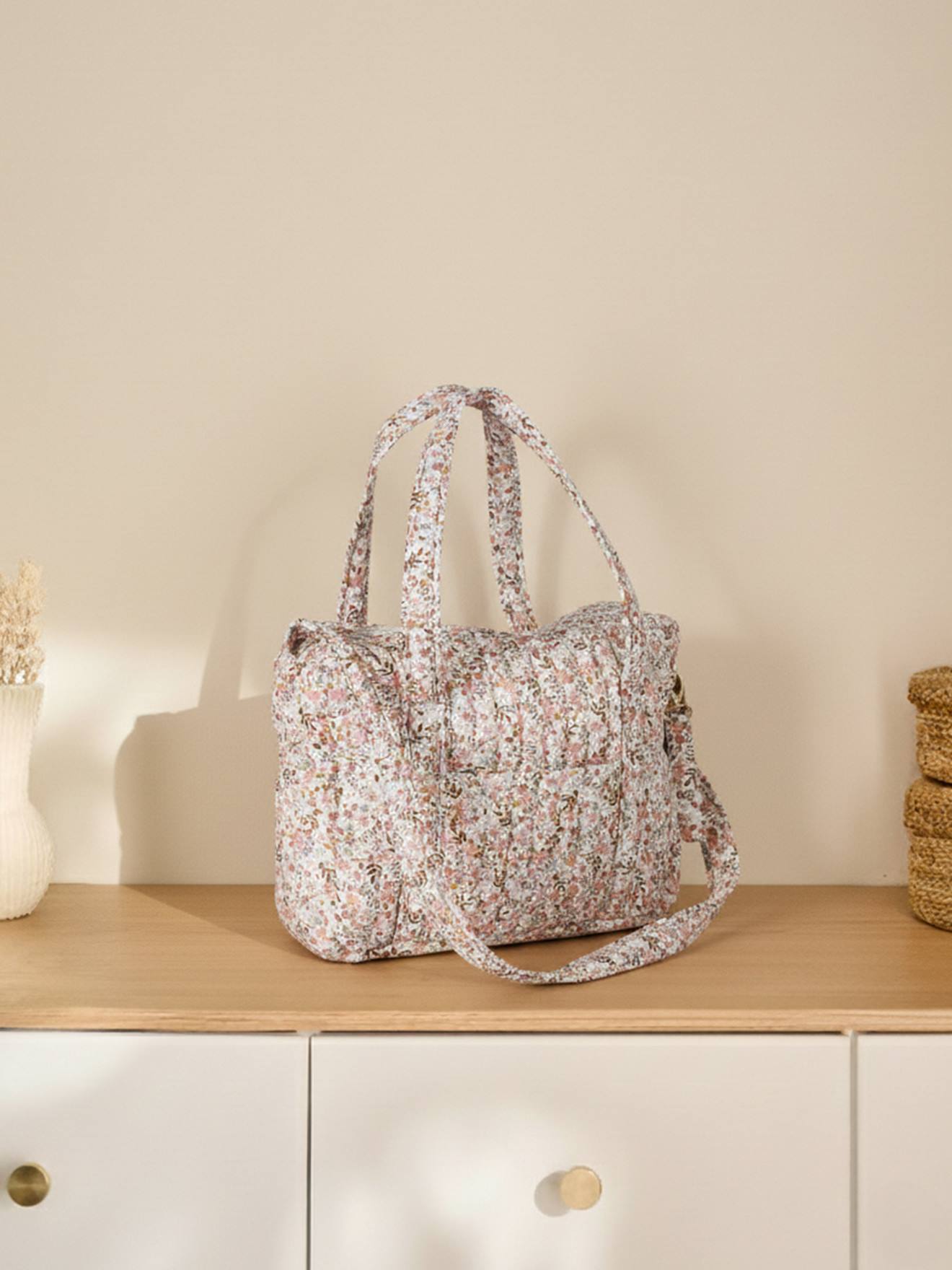 Vertbaudet Wickeltasche Aus Baumwoll-Musselin Joiosa Wollweiß Geblümt Einheitsgröße