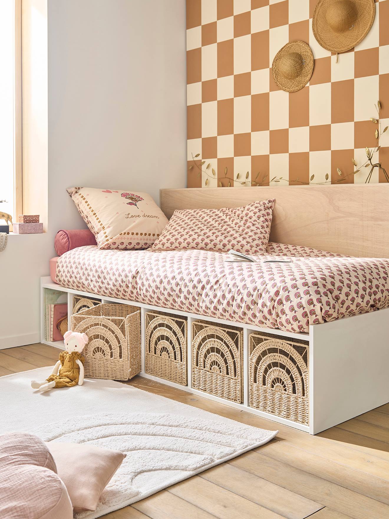 Vertbaudet Faltbare Aufbewahrungsbox Regenbogen Aus Papierkordel Beige Einheitsgröße