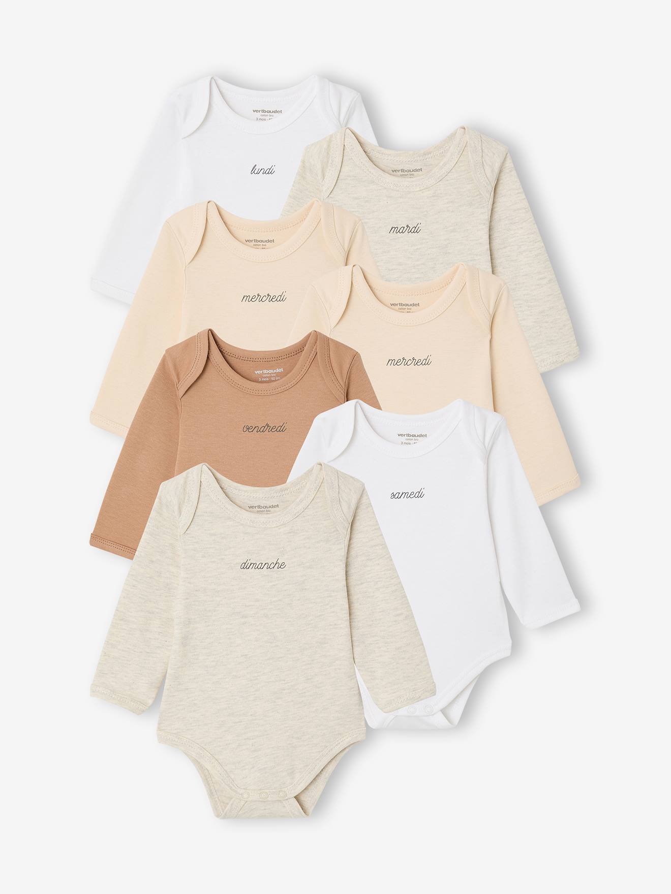 7er-Pack Langarm-Schlupfbodys Baby, Bio-Baumwolle BASIC set weiß Gr. 86 von vertbaudet