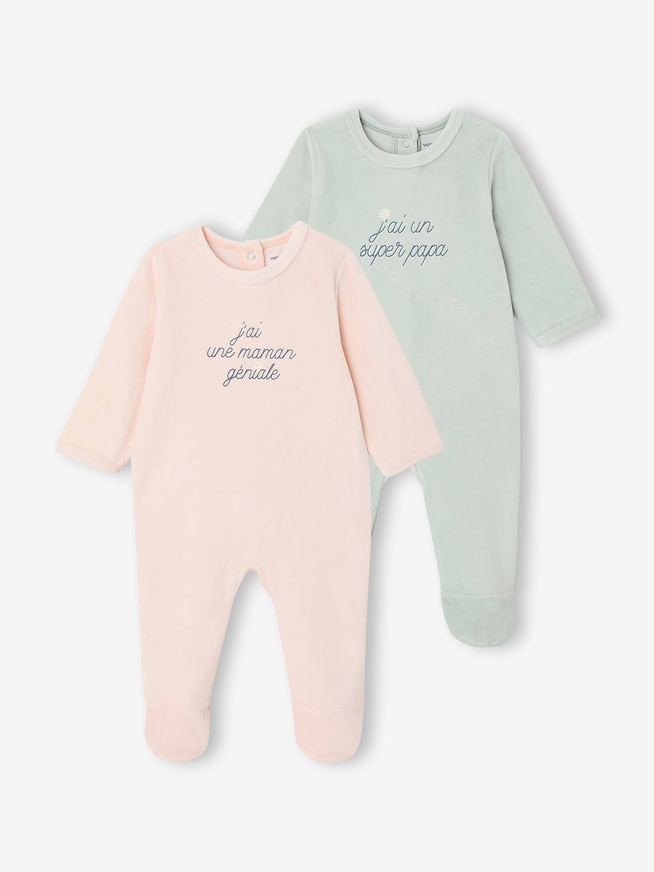 2er-Pack Baby Samt-Schlafanzüge mit Fuß