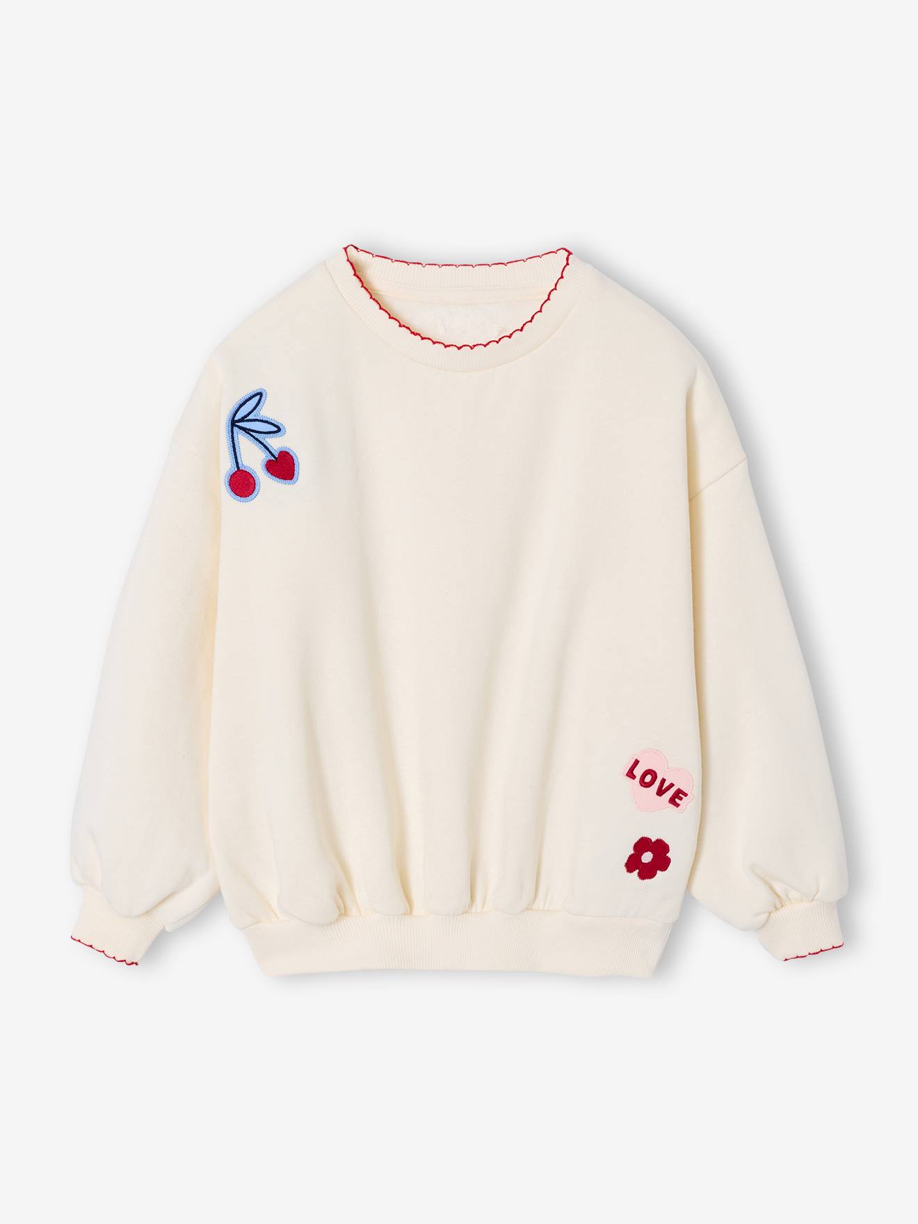 Thumbnail - Mädchen Sweatshirt mit Patches und Picotkante am Auschnitt