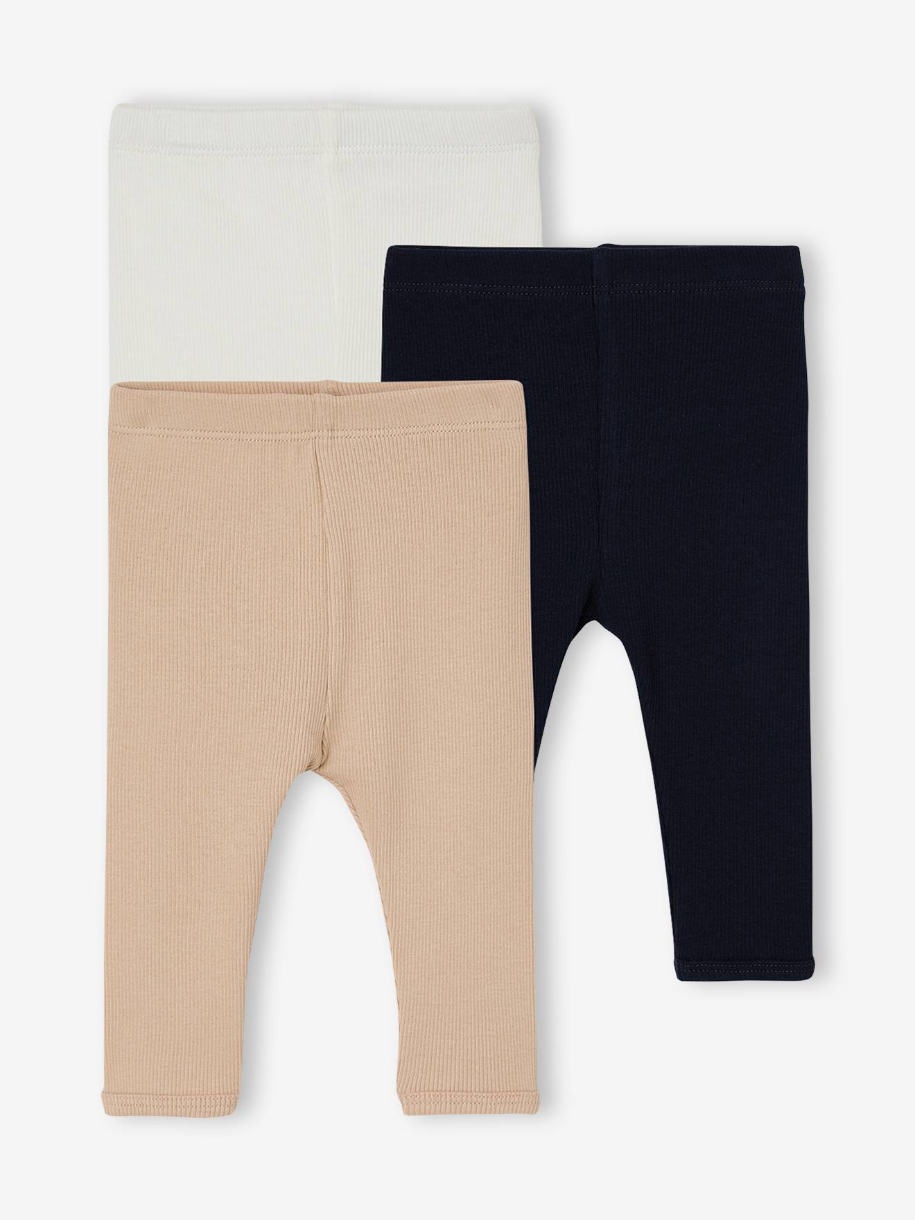 3er-Pack Leggings Baby gerippt wollweiß Gr. 68 von vertbaudet