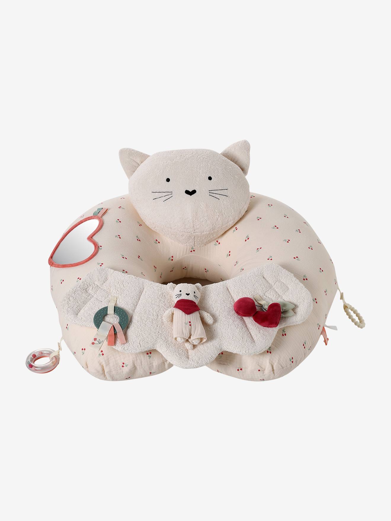 Vertbaudet Baby Activity-Kissen Hellbeige/Rot Cherry Einheitsgröße