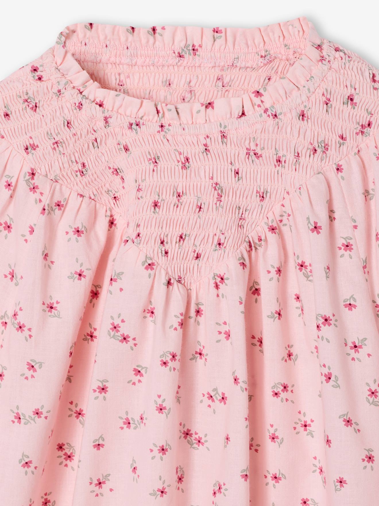 Thumbnail - Bluse Mädchen mit gesmokten Ausschnitt und Rüschenkragen hell