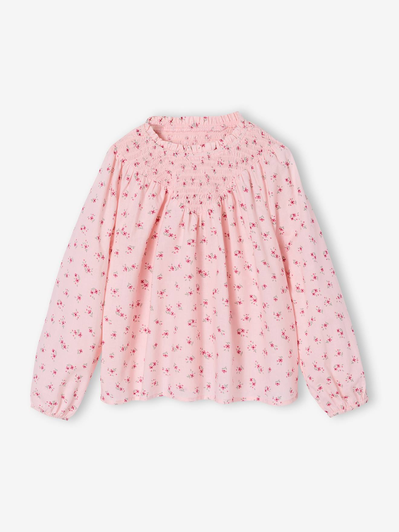 Bluse Mädchen mit gesmokten Ausschnitt & Rüschenkragen rosa Gr. 116 von vertbaudet