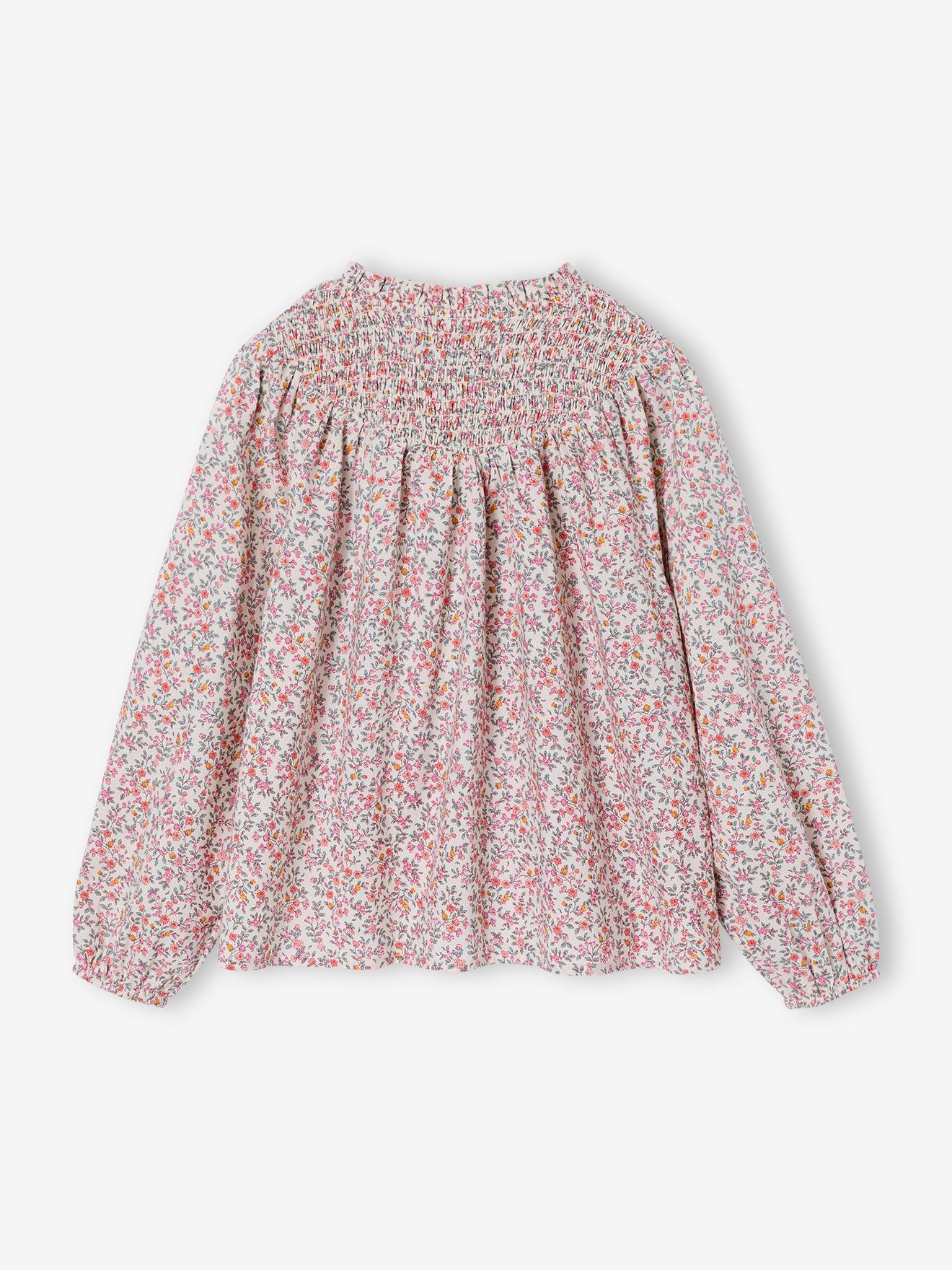 Thumbnail - Bluse Mädchen mit gesmokten Ausschnitt und Rüschenkragen