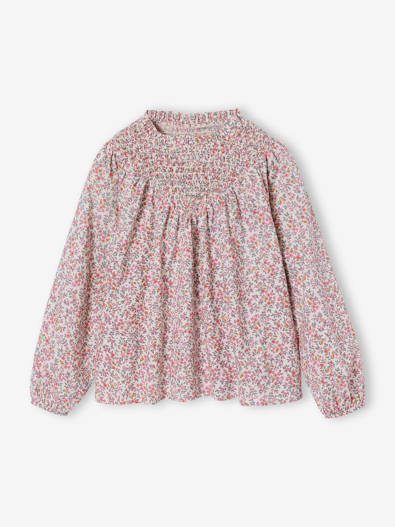 Thumbnail - Bluse Mädchen mit gesmokten Ausschnitt und Rüschenkragen