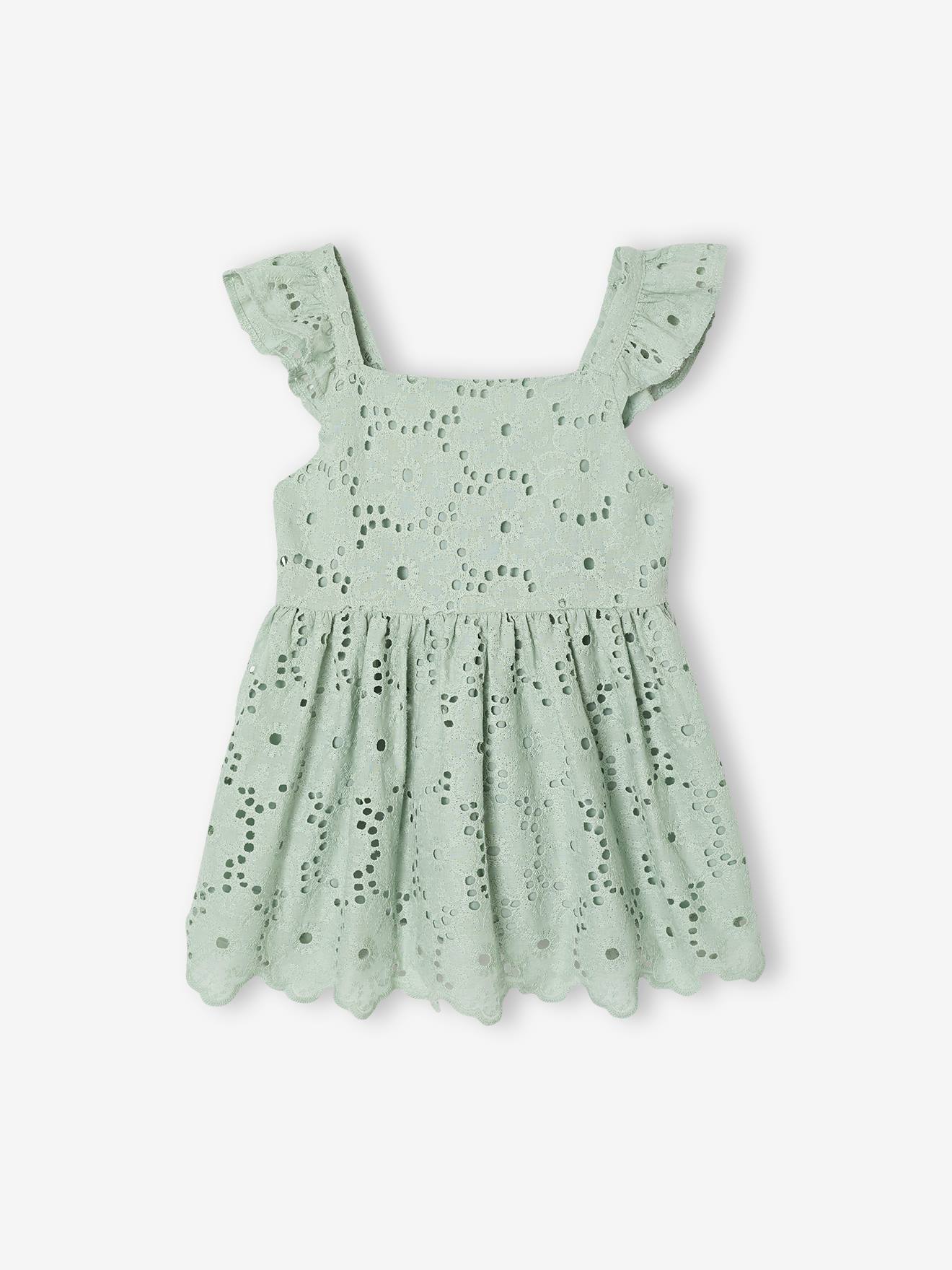 Bluse mit Lochstickerei & Schleife am Rücken, Mädchen salbeigrün Gr. 116 von vertbaudet