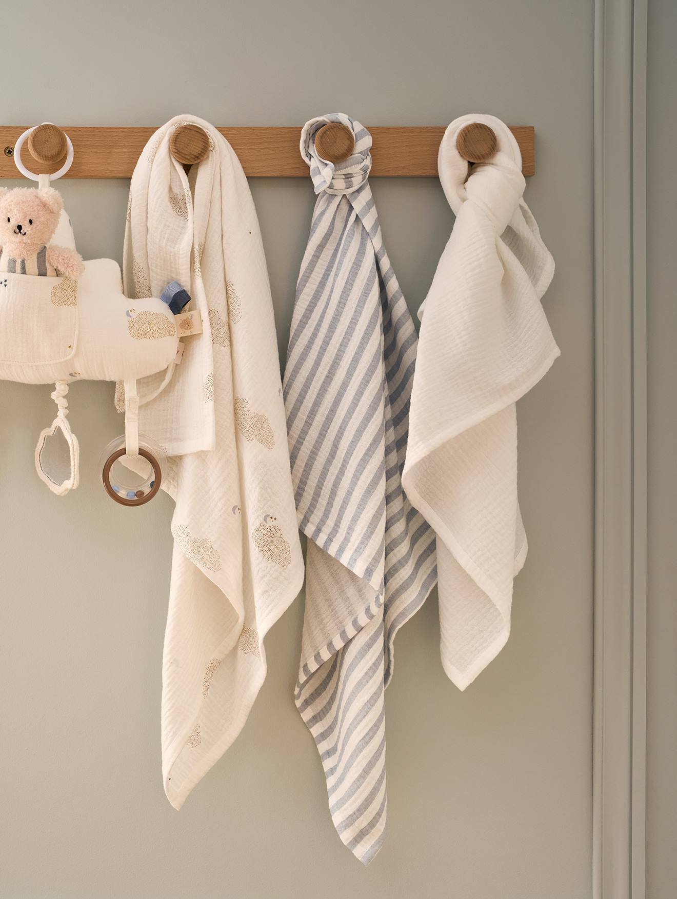 Vertbaudet Wickeltücher Baby 3Er-Set In Den Wolken Weiß Bedruckt Einheitsgröße