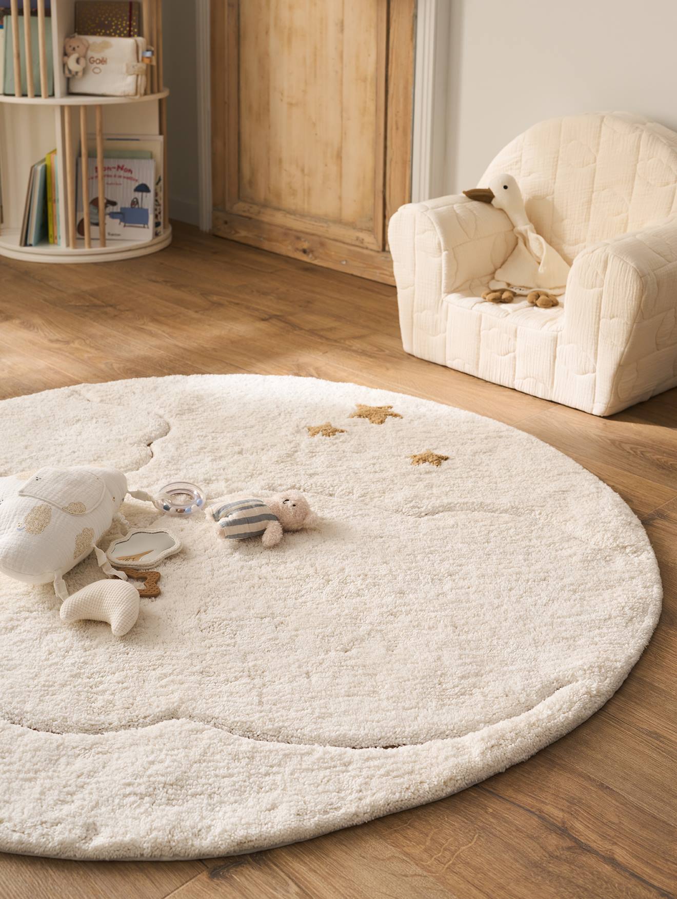 vertbaudet Runder Teppich Kinderzimmer WOLKEN in beige