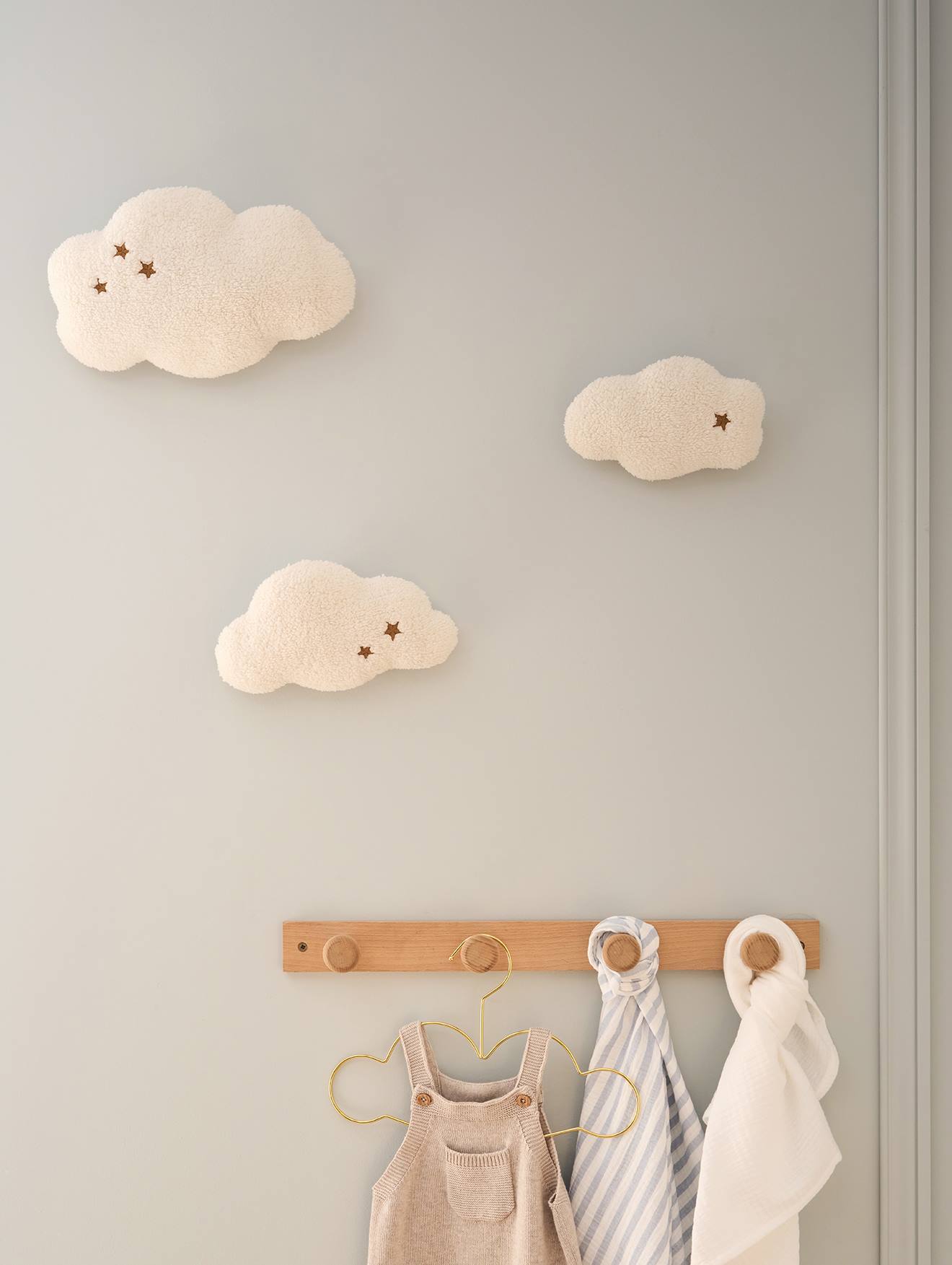 Vertbaudet 3Er-Set Wanddeko Wolken Teddyfleece Kinderzimmer Beige Einheitsgröße