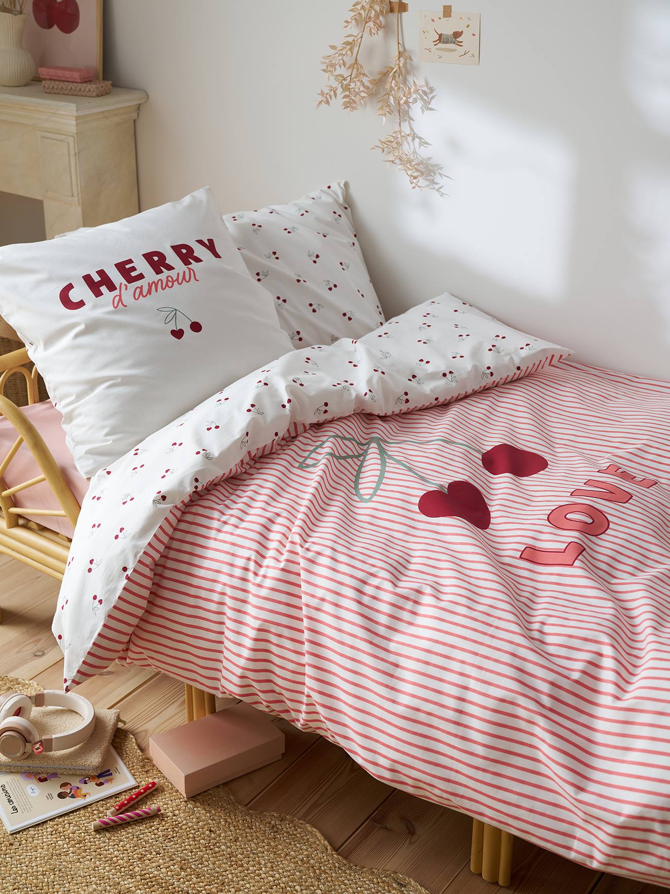 Gestreiftes Bettwäsche-Set mit Recycling-Baumwolle Kinder CHERRY