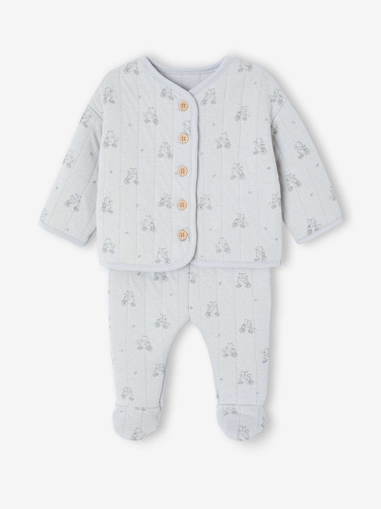 Baby-Set aus weichem Steppstoff mit Allover-Print personalisierbar