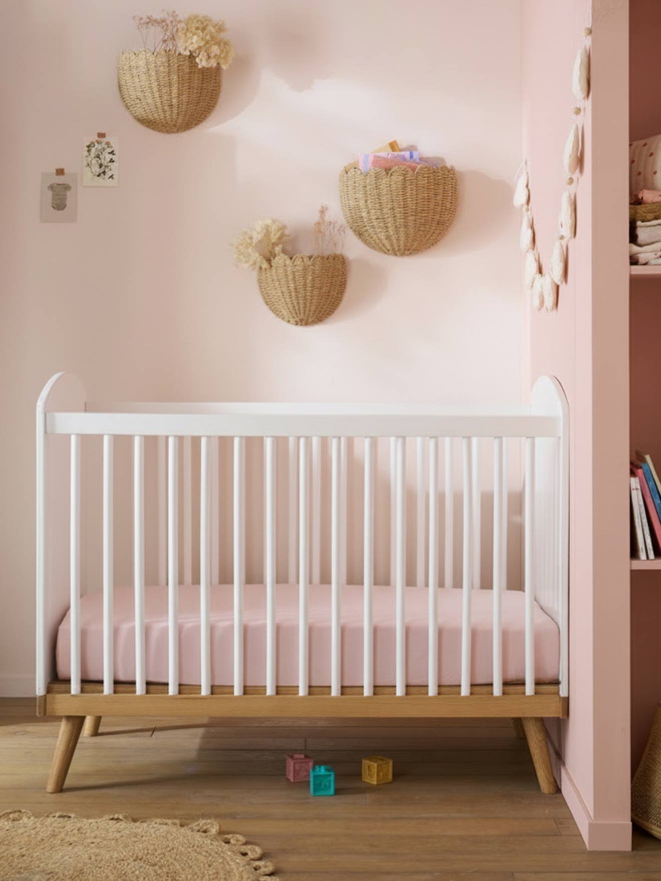 Vertbaudet Babybett Konfetti Mit Höhenverstellbarem Latten Weiß/Braun Einheitsgröße