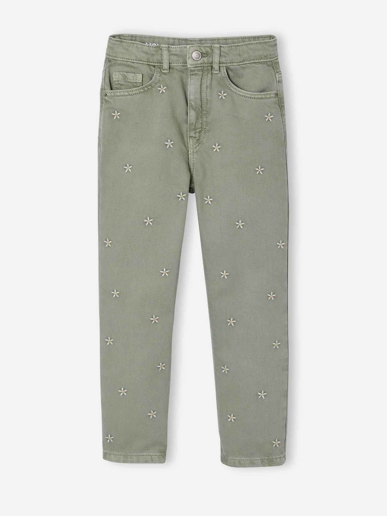 Mädchen Mom-Fit-Hose mit gestickten Motiven