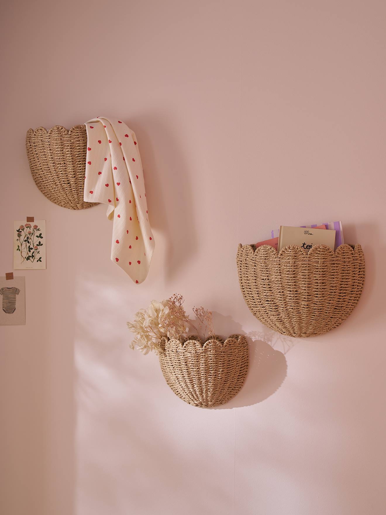 vertbaudet 3er-Set Wandkörbe FESTON aus Papierkordel, Kinderzimmer in beige