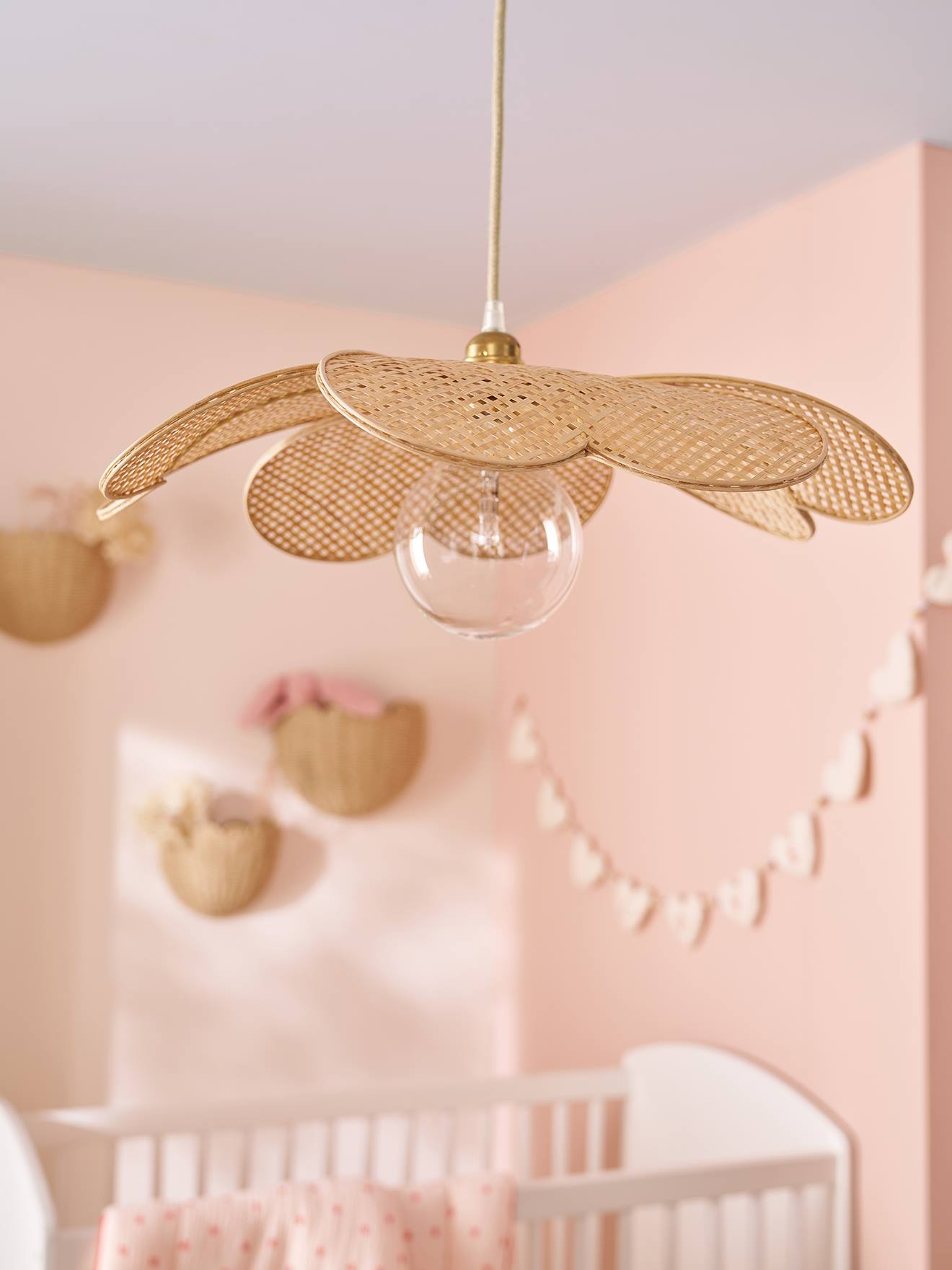 vertbaudet Lampenschirm Blume Bambus Kinderzimmer in beige