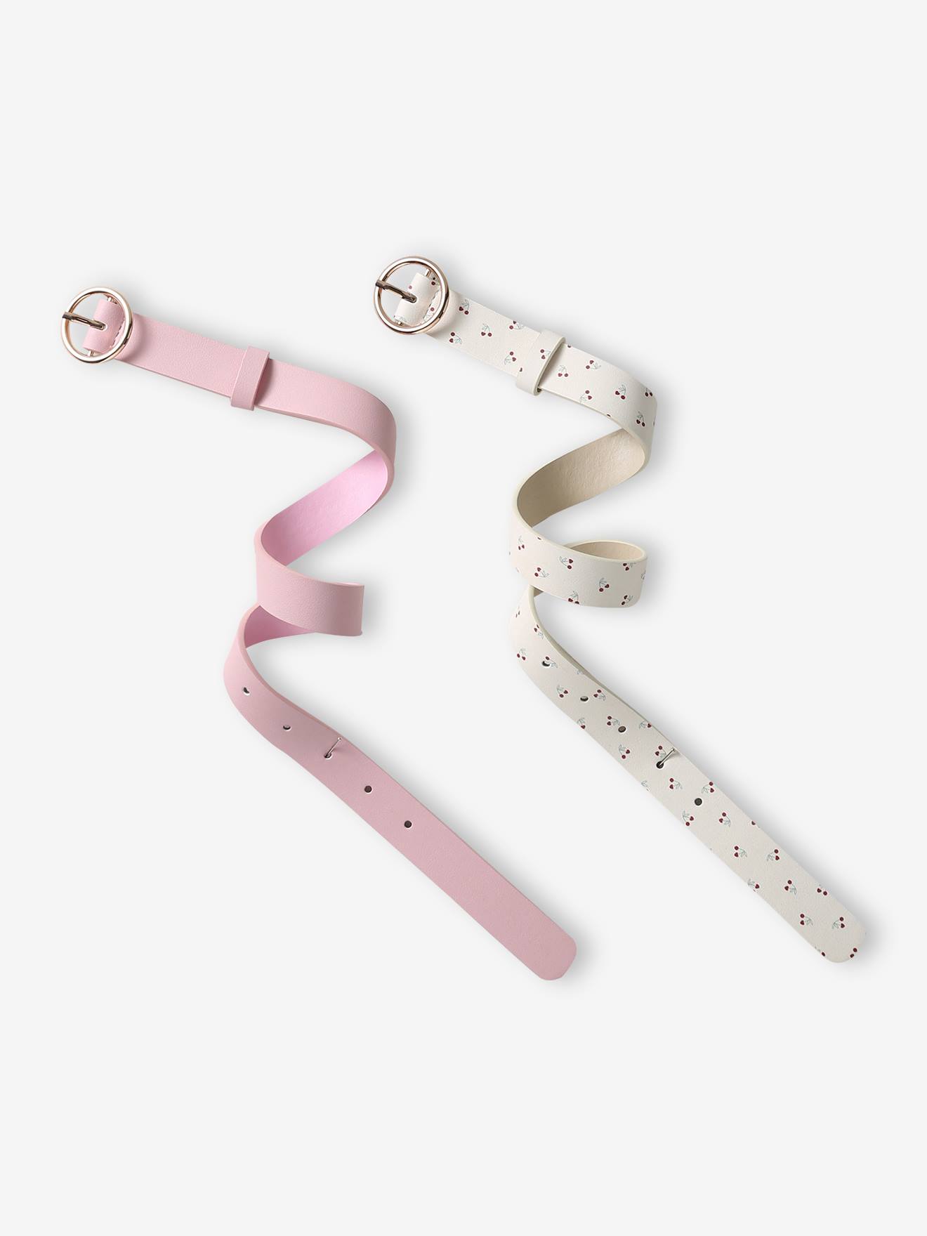 2er-Pack Mädchen Gürtel mit runder Metallschnalle rosa/weiß kirschen Gr. 86/110 von vertbaudet