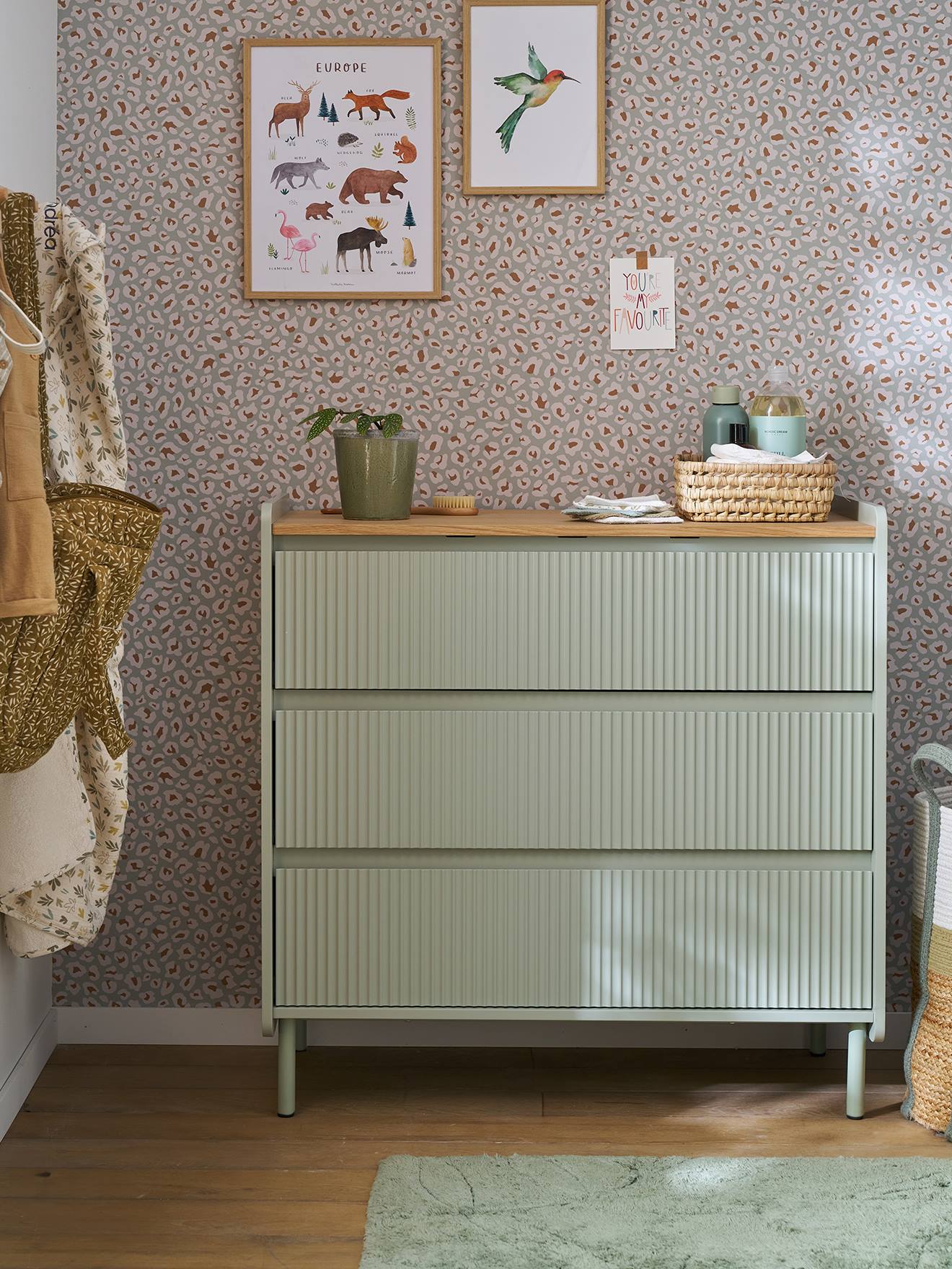 Vertbaudet Kommode Cannelé Mit Rillenstruktur Tiefe 42Cm Kinderzimmer Grün Einheitsgröße