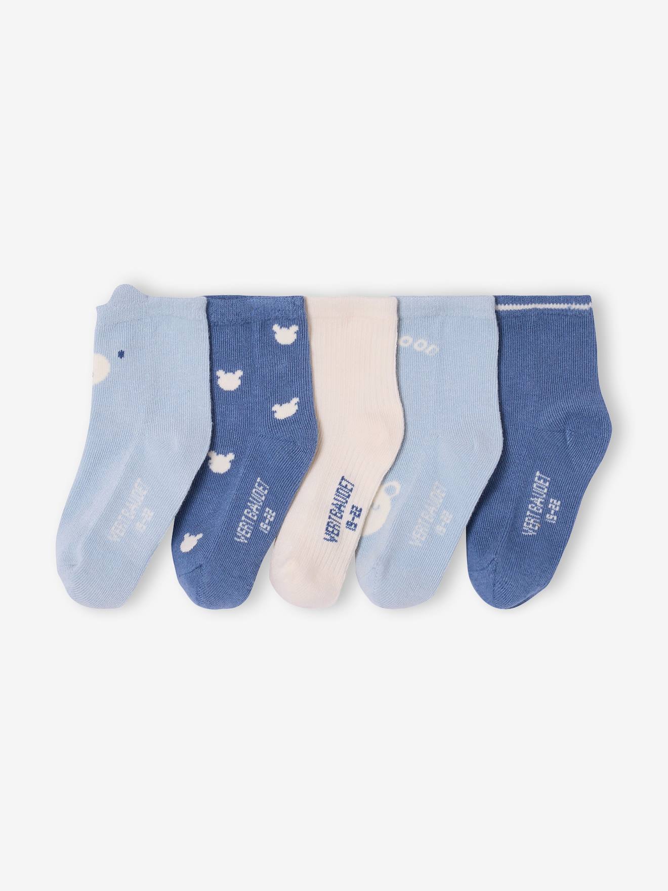 5er-Pack Baby Socken Bär blau chambray Gr. 19/22 von vertbaudet